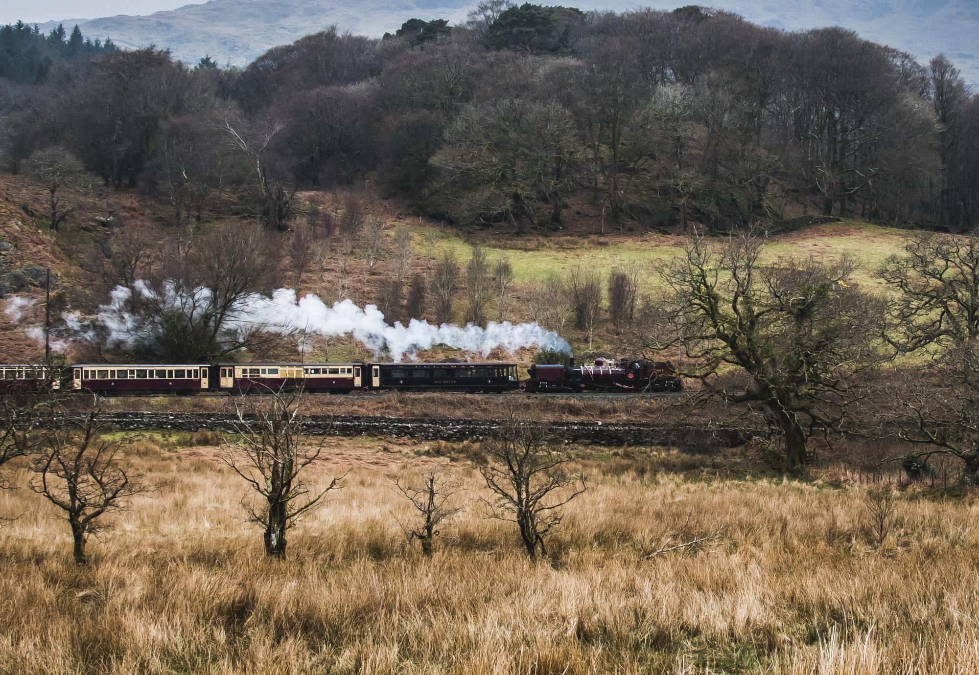 A steam train passing through the small village of Beddgelert, North Wales, via Istock 