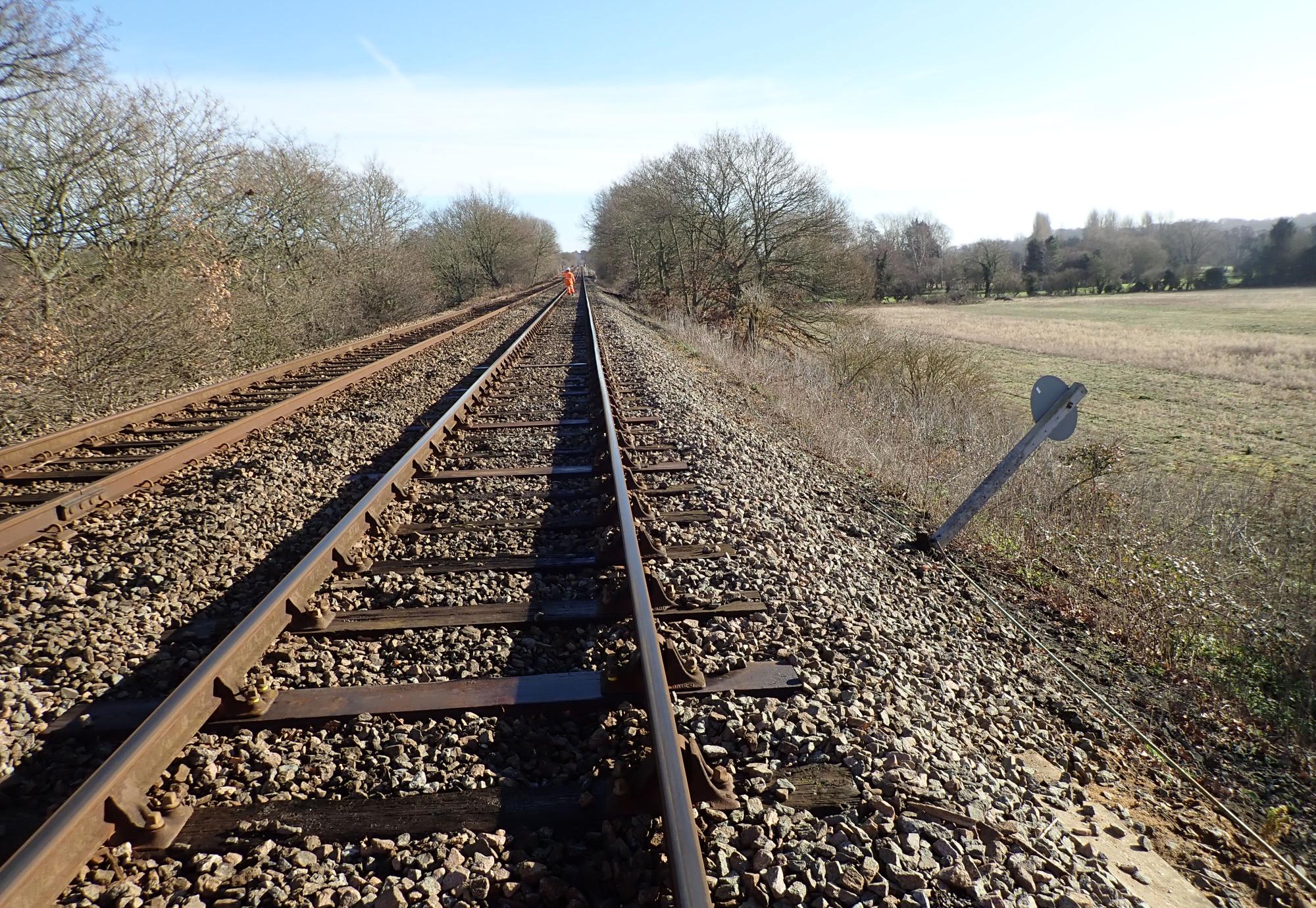 Signage slipping down the deteriorating embankment, via Network Rail 