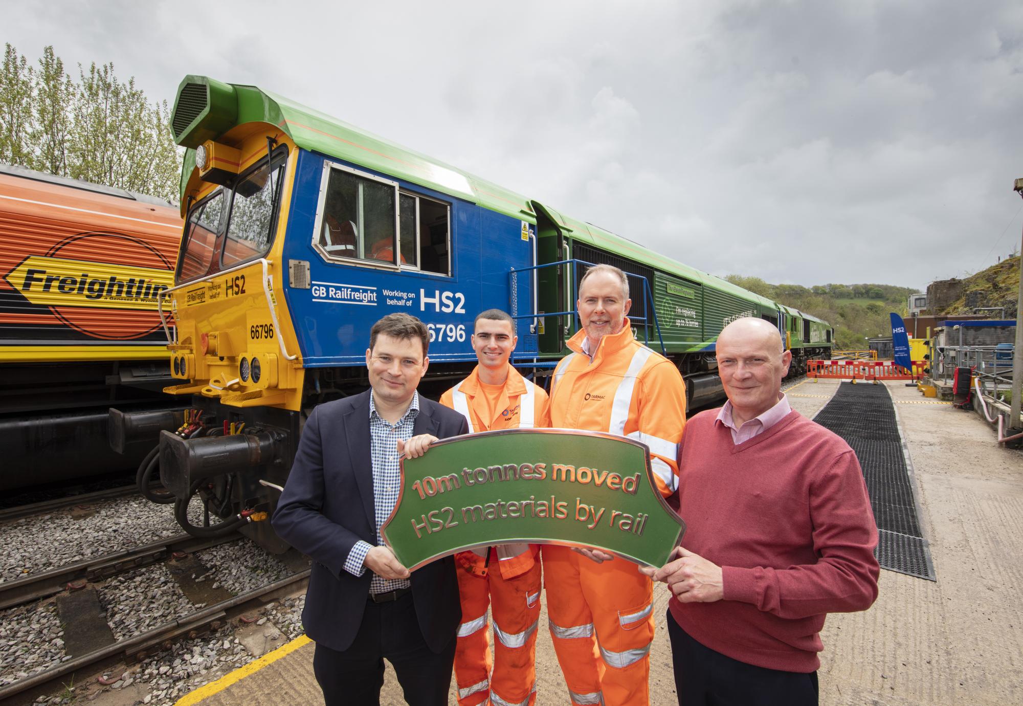 Robert Largan MP for High Peak, Aiden Theyer - Operations Management Apprentice at Tarmac, Rob Doody - MD Midlands Region at Tarmac, Andrew Graham - Conventional Rail Interface Manager HS2 Ltd