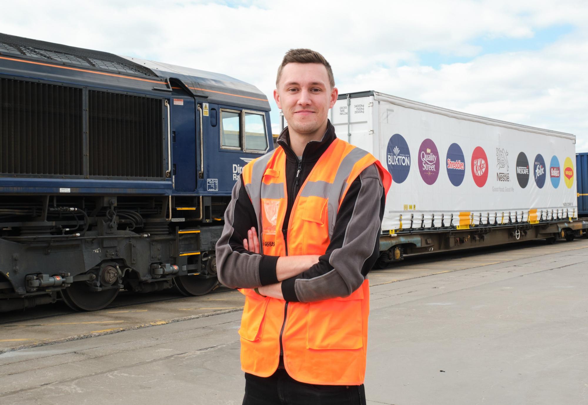 Double-stacked freight-container trialled for the first time in the UK