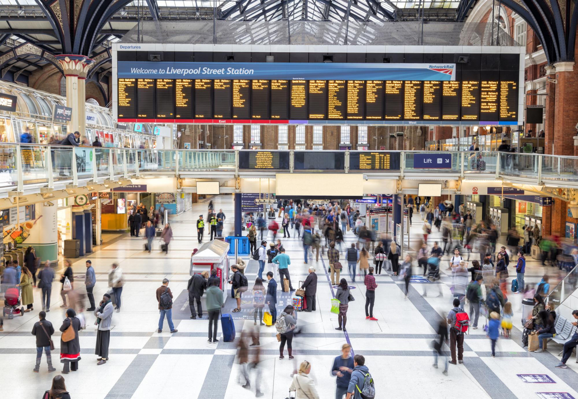 Liverpool Street train station with passengers