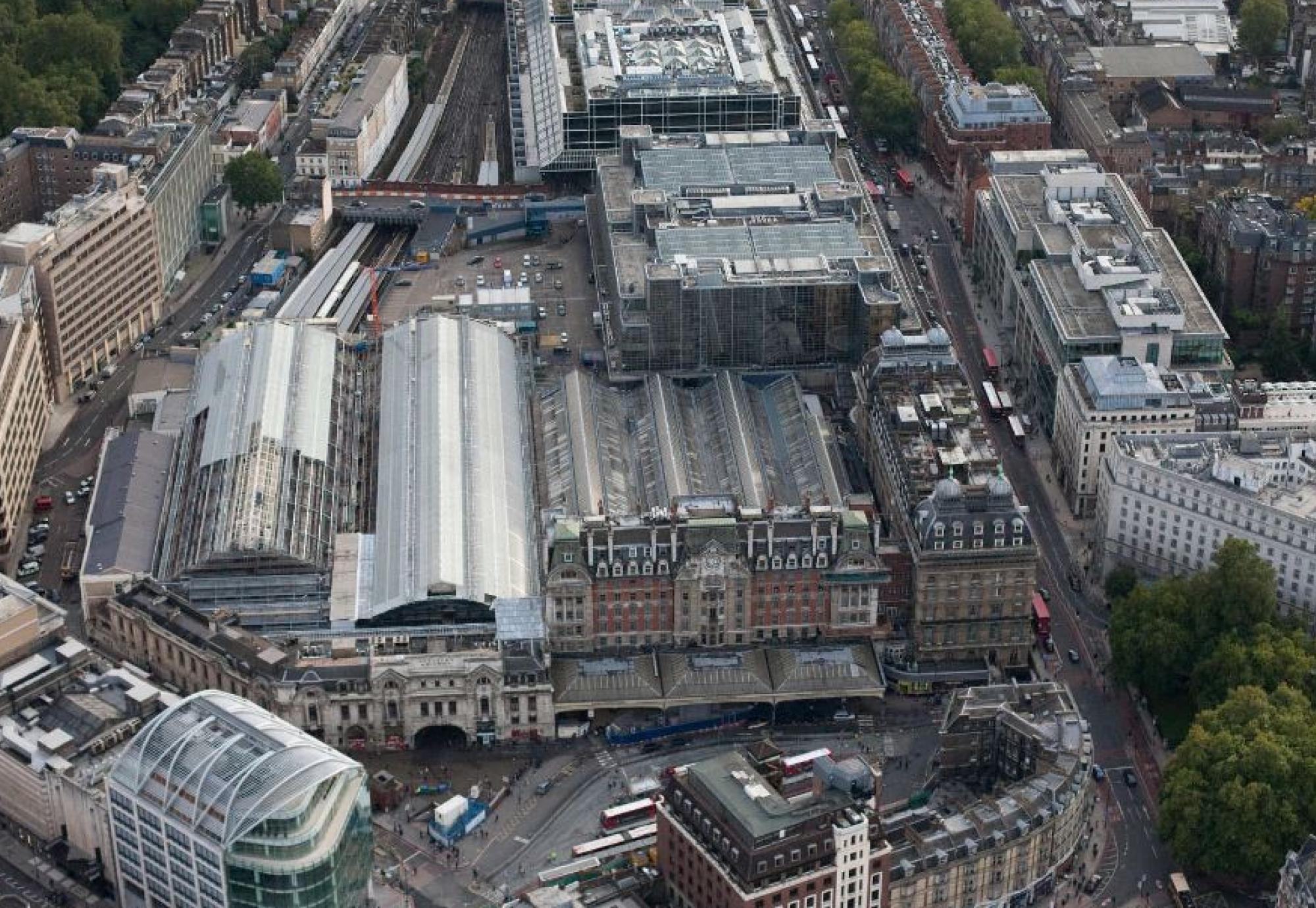 Aerial view of Victoria station - part of a huge resignalling project