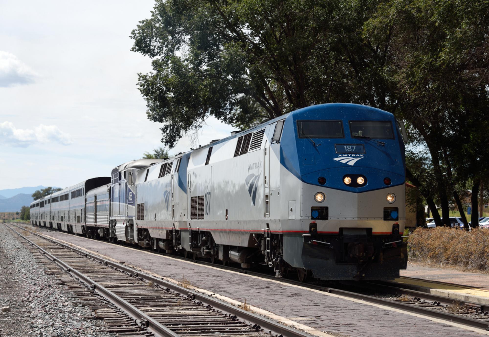 Amtrak train on tracks in America