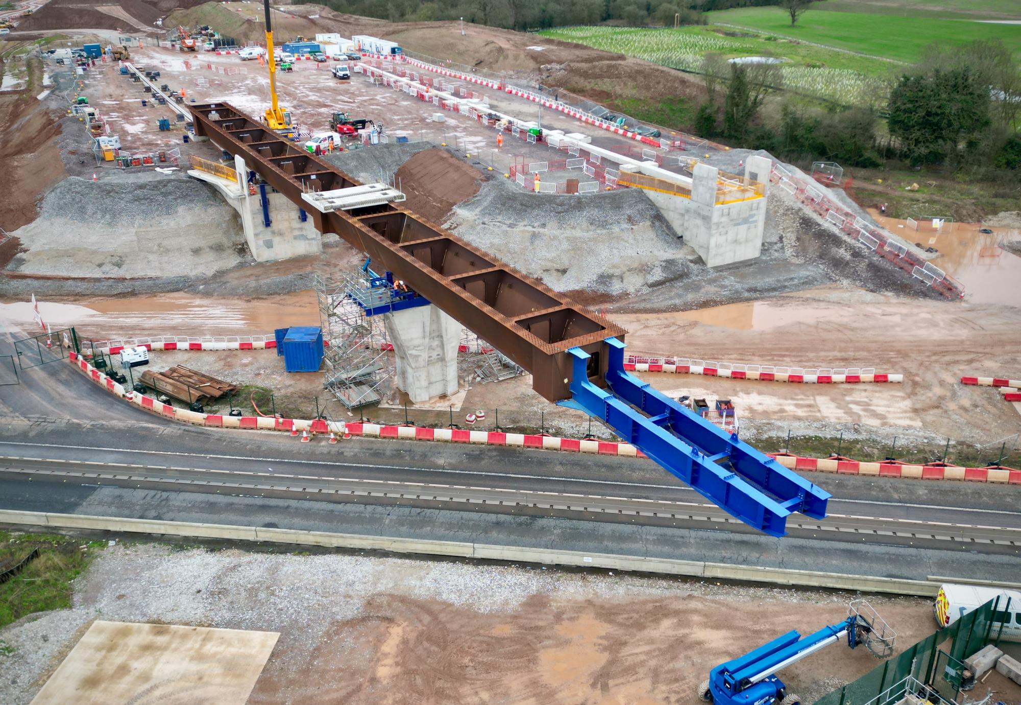 84 metre steel viaduct section moving over the westbound link road