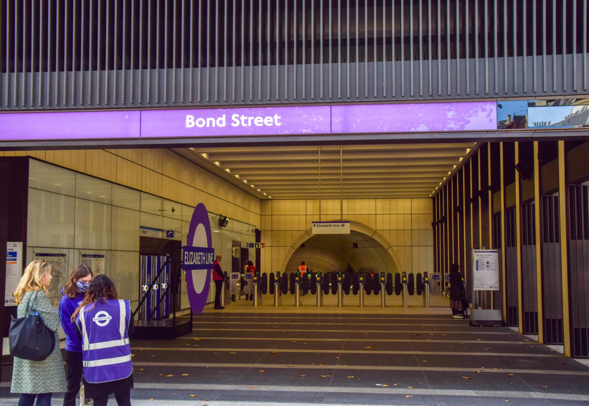 Bond Street Elizabeth Line Underground Station exterior view, on opening day
