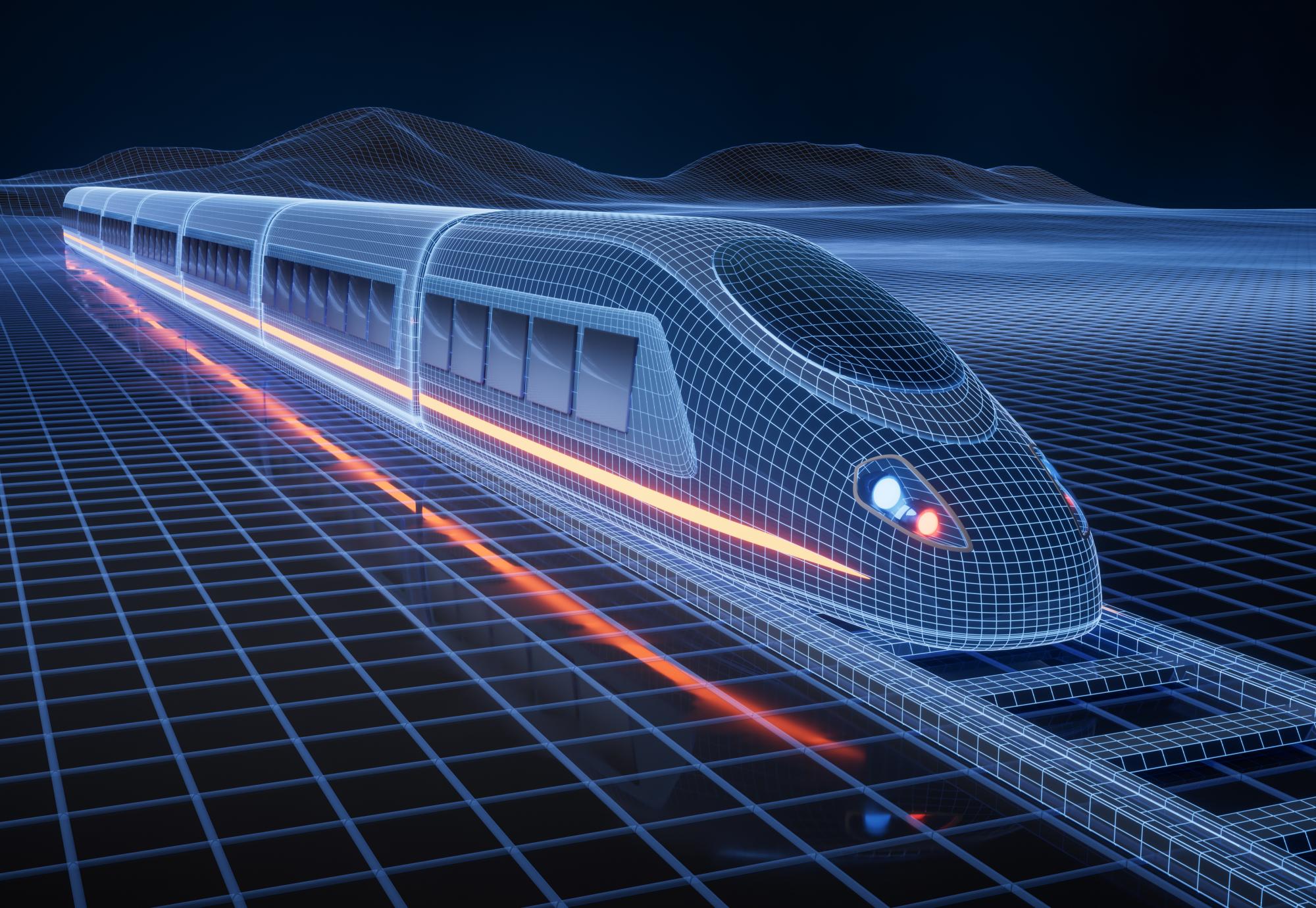 Digital high speed railway bullet train, 3d rendering