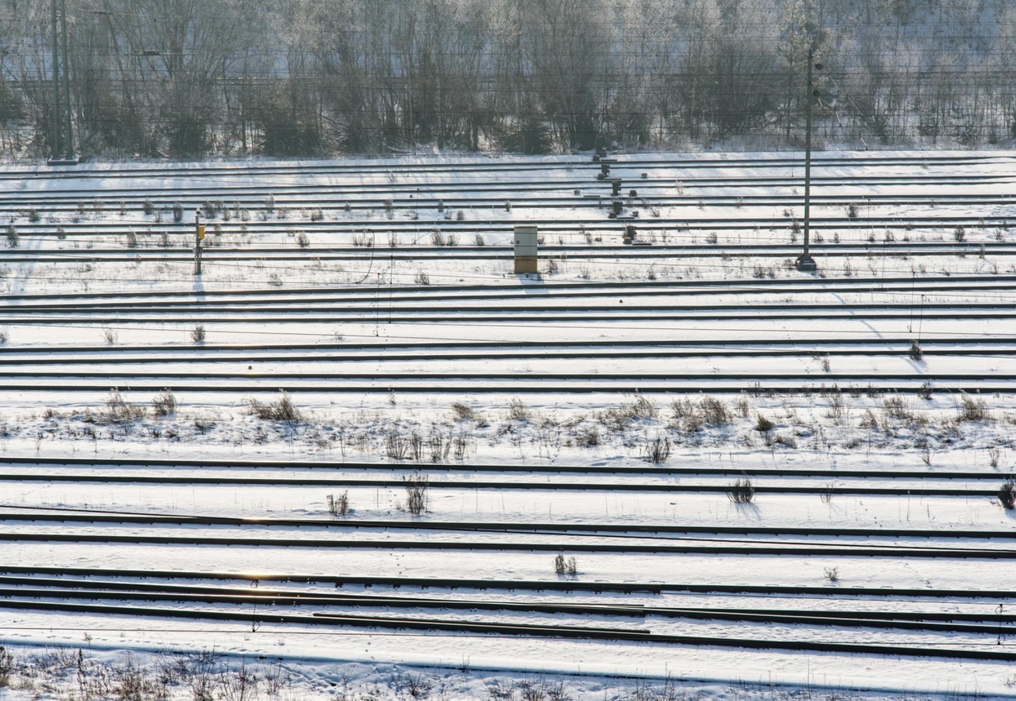 Rail systems at the freight yard in winter