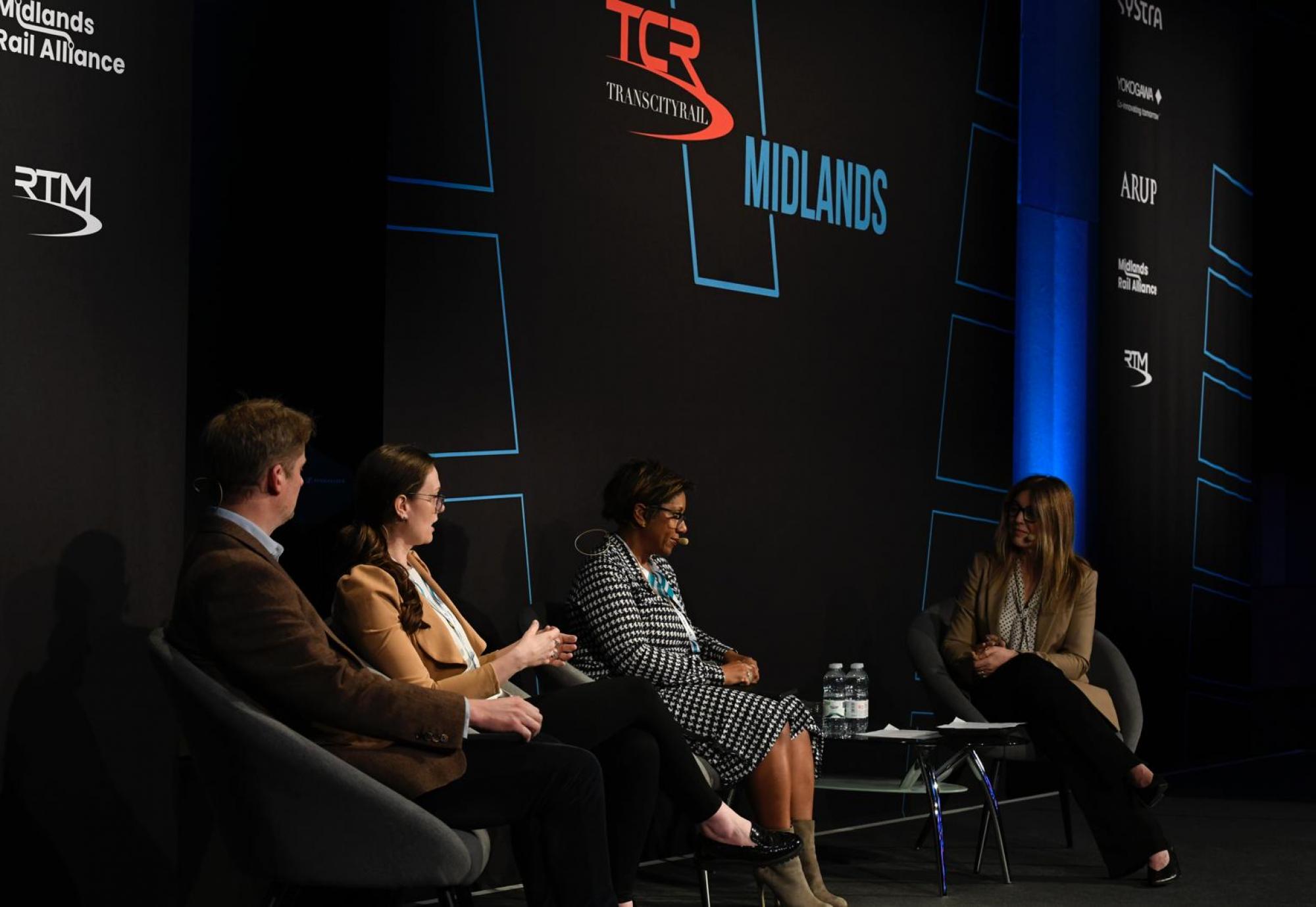 image of the three panel participants with event host Helen Fospero