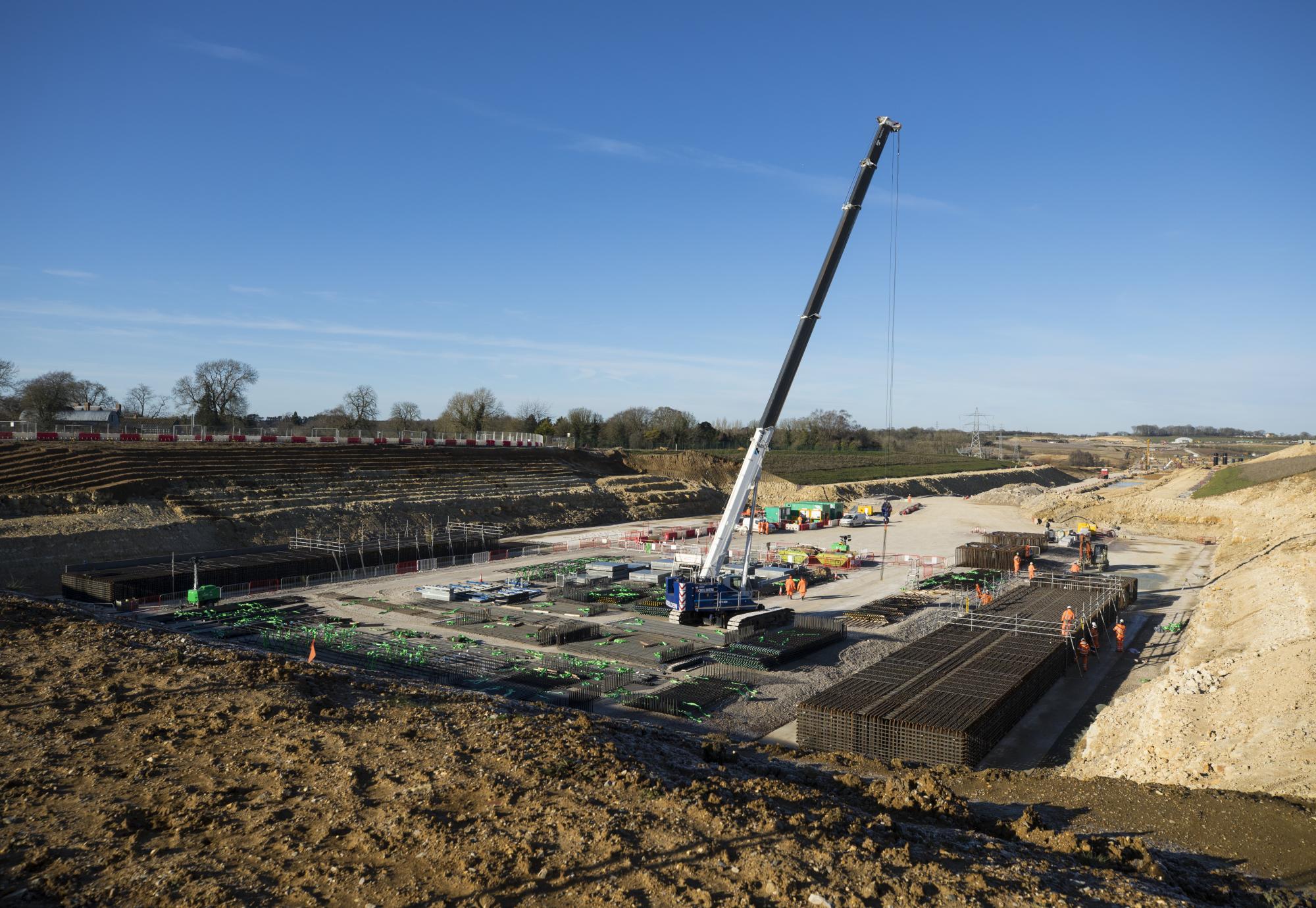 Image showing work on the foundations for the Turweston green bridge Jan 2024