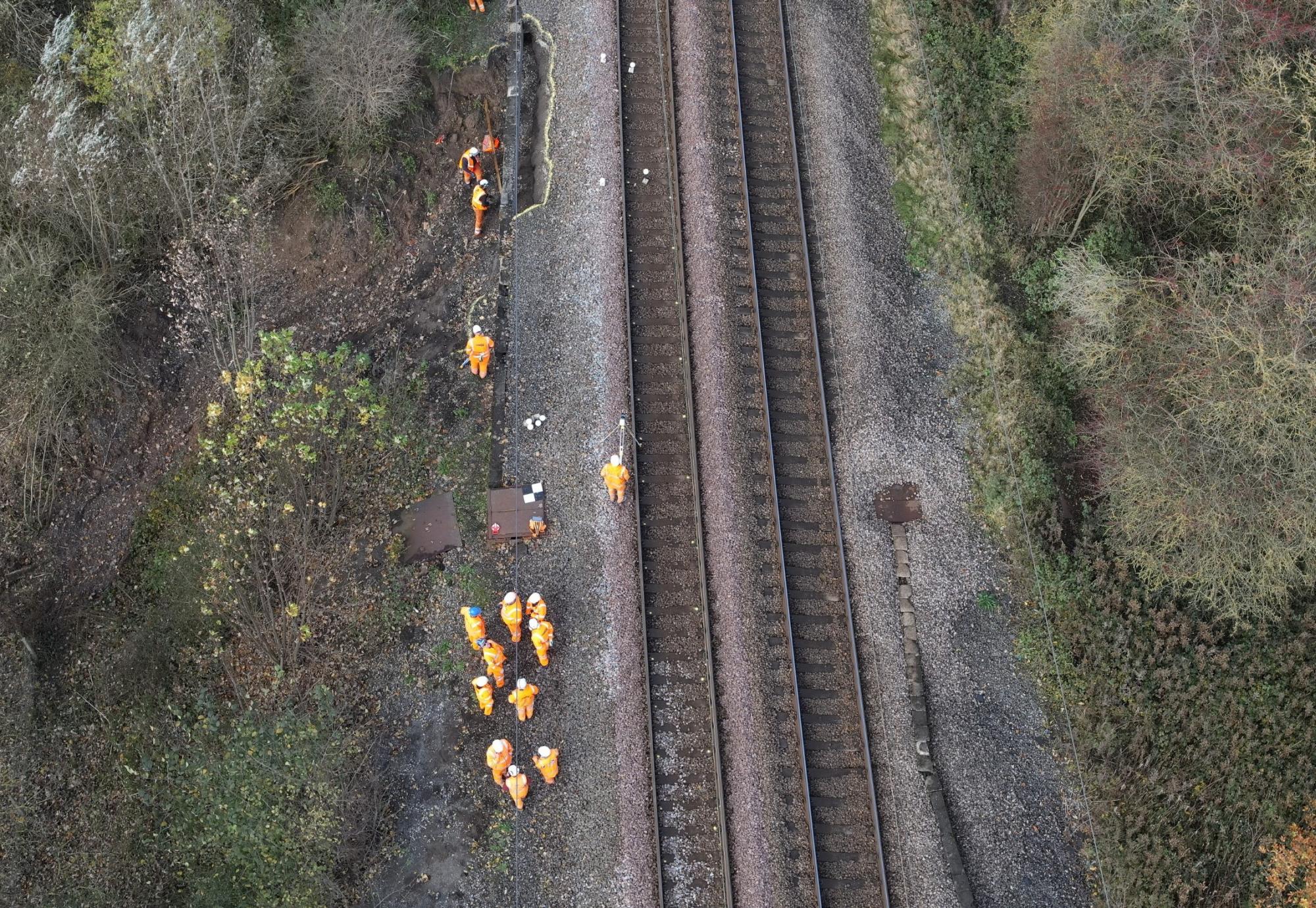 Engineers working on a landslip at Aycliffe