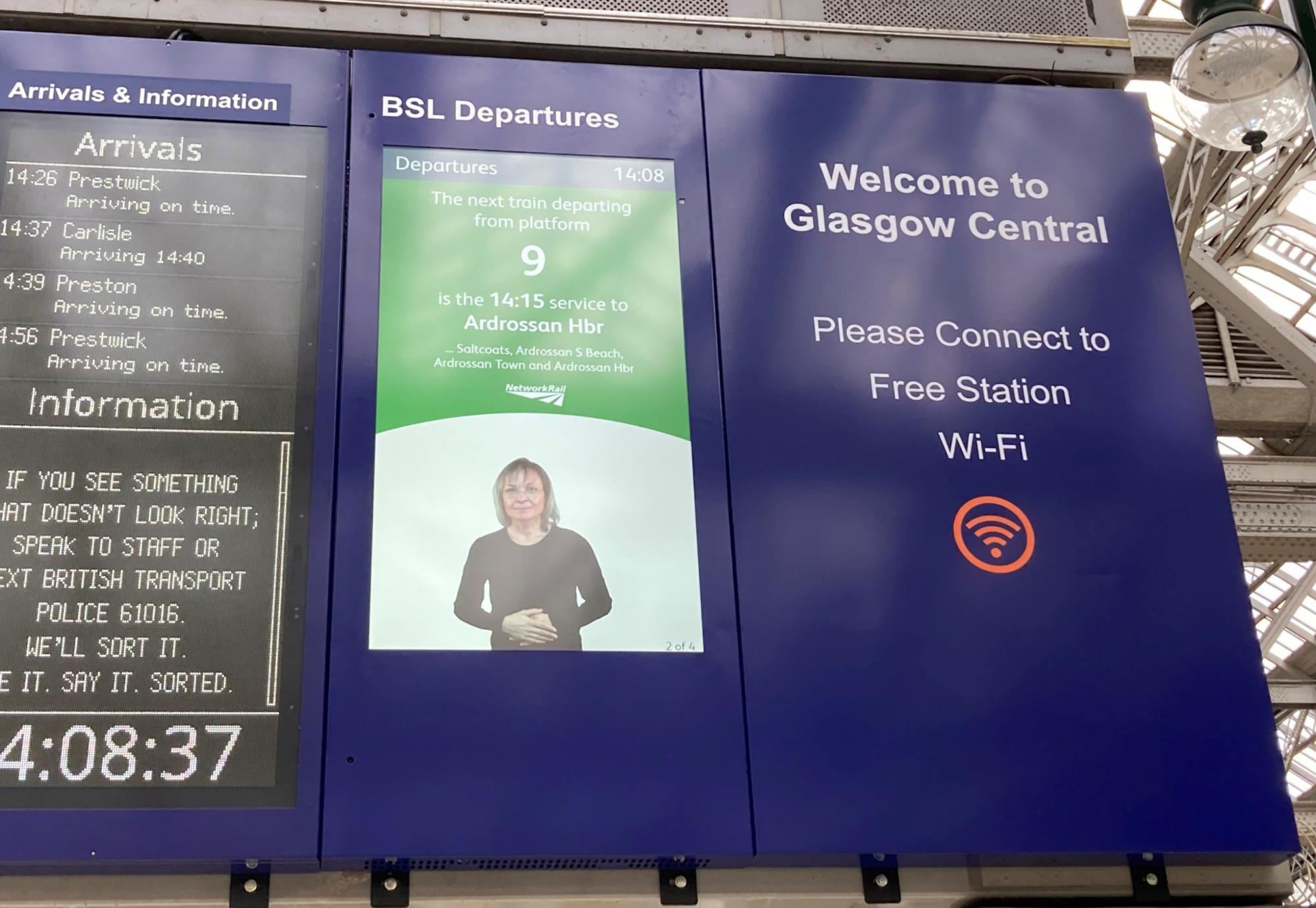 BSL screen at Glasgow Central