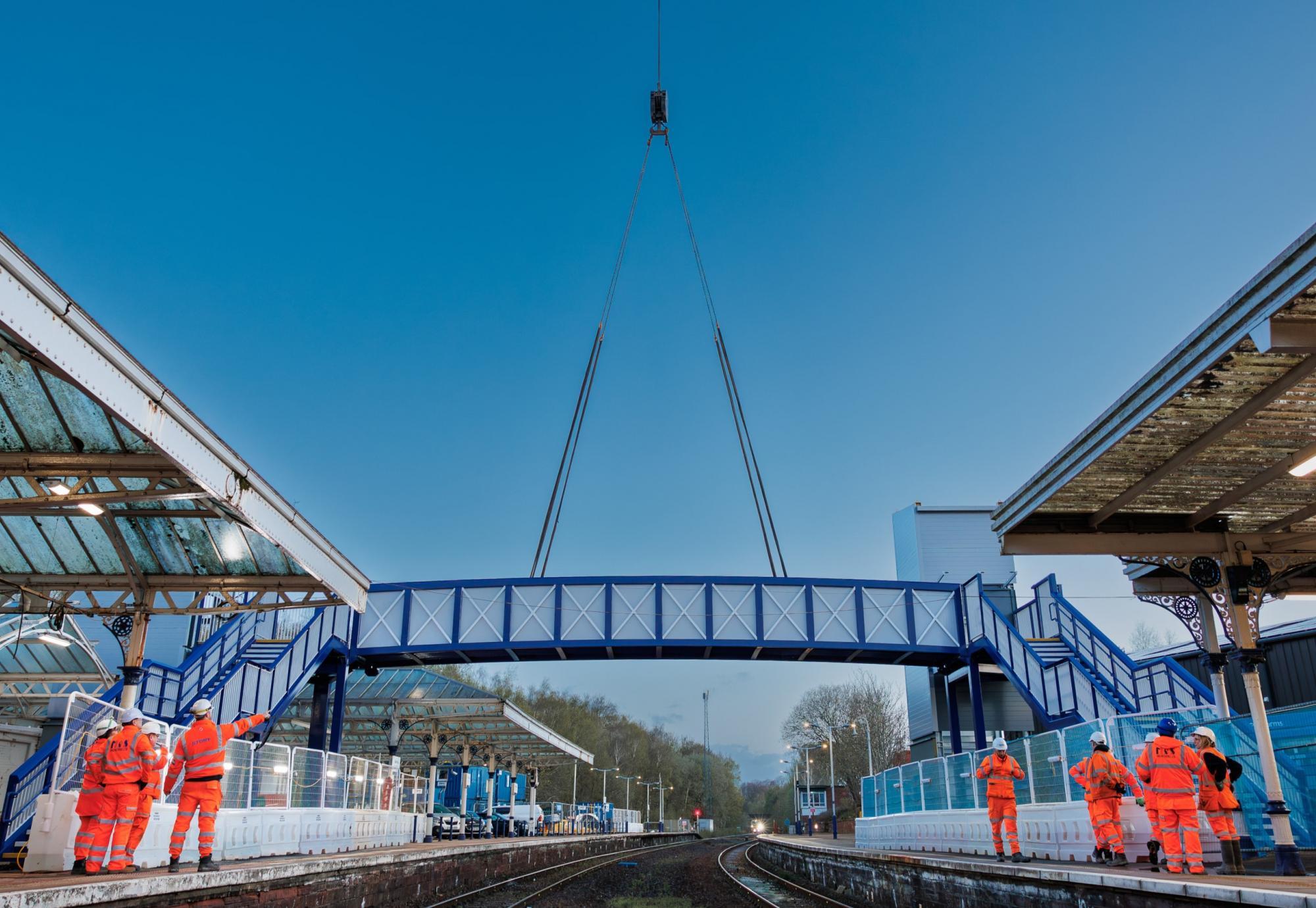 Footbridge being installed at Dumfries station