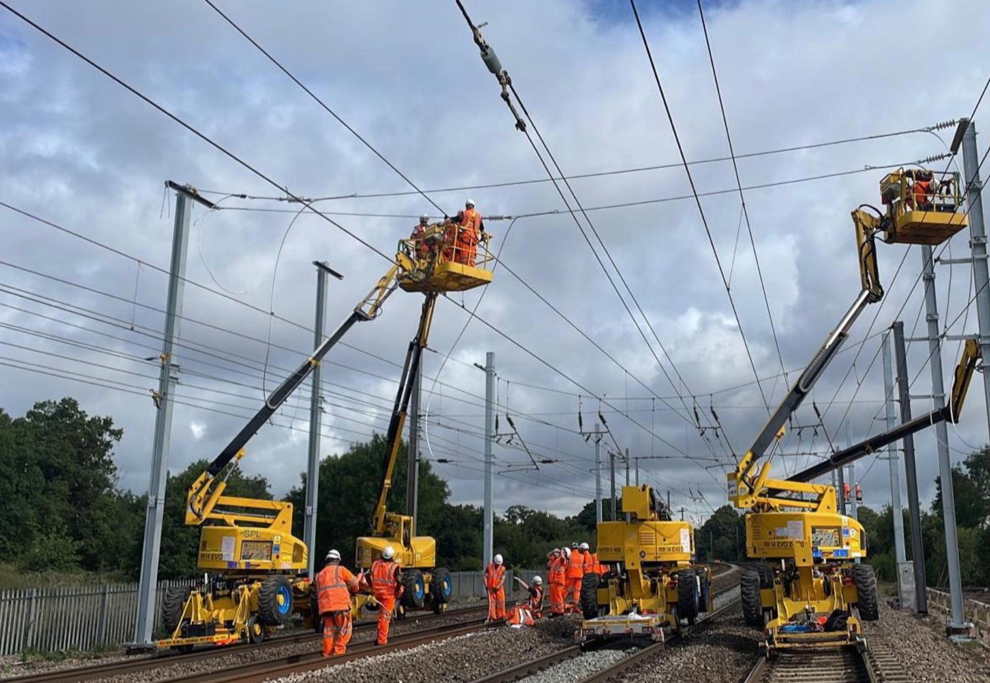 Installing overhead lines on the Midland Main Line