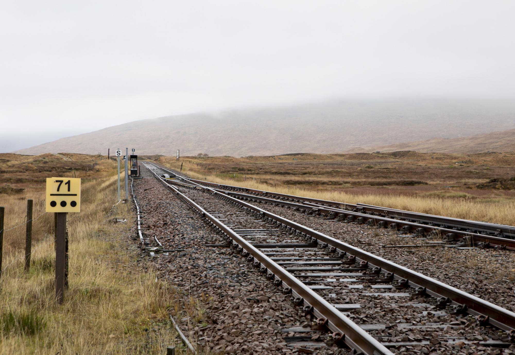 Railway tracks through the remote Scottish Highlands