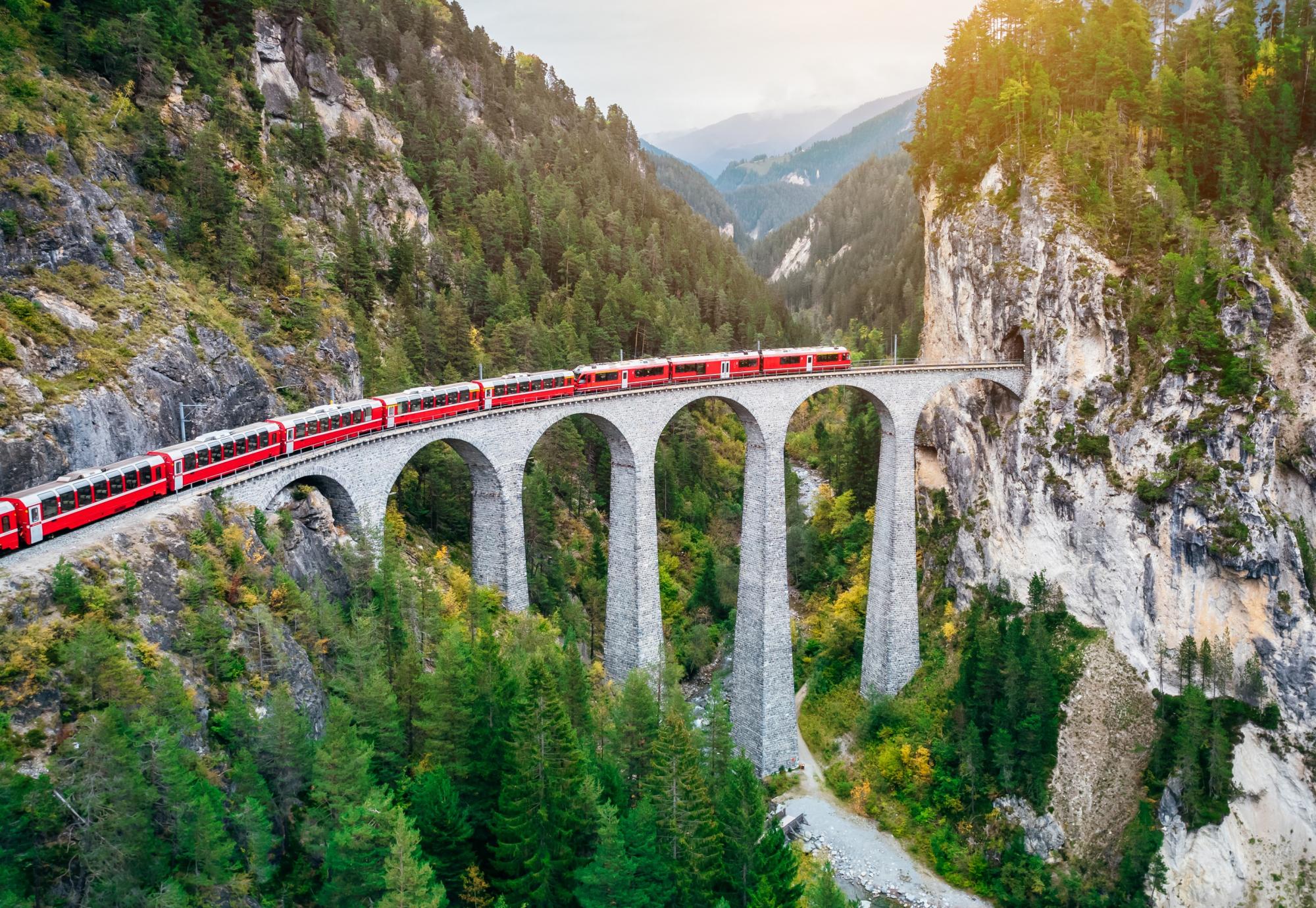 Swiss train in the Alps