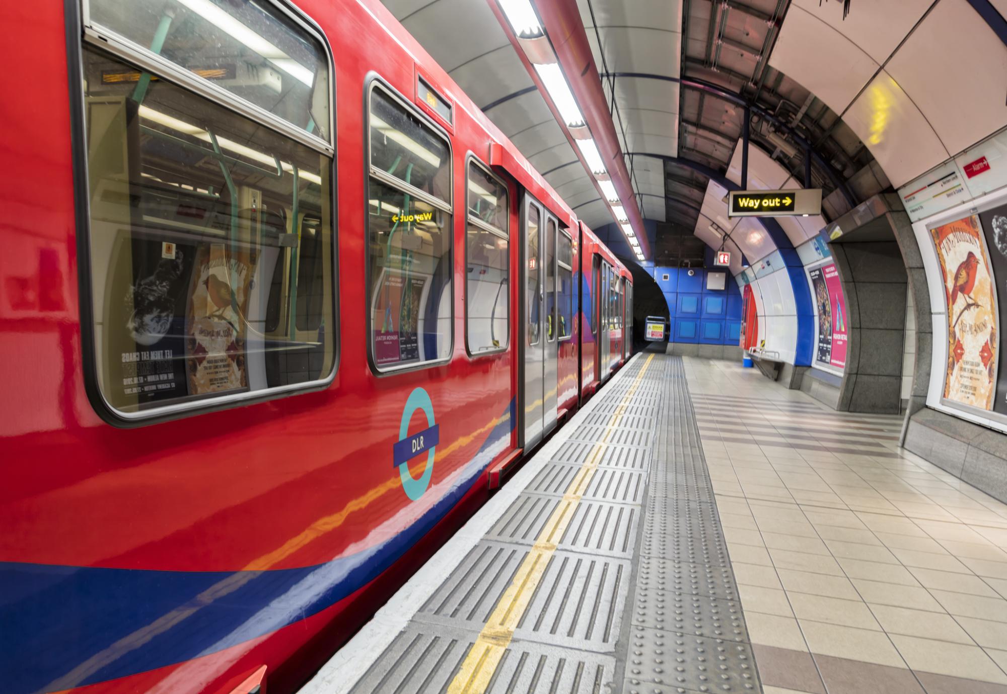 DLR train at Canary Wharf station