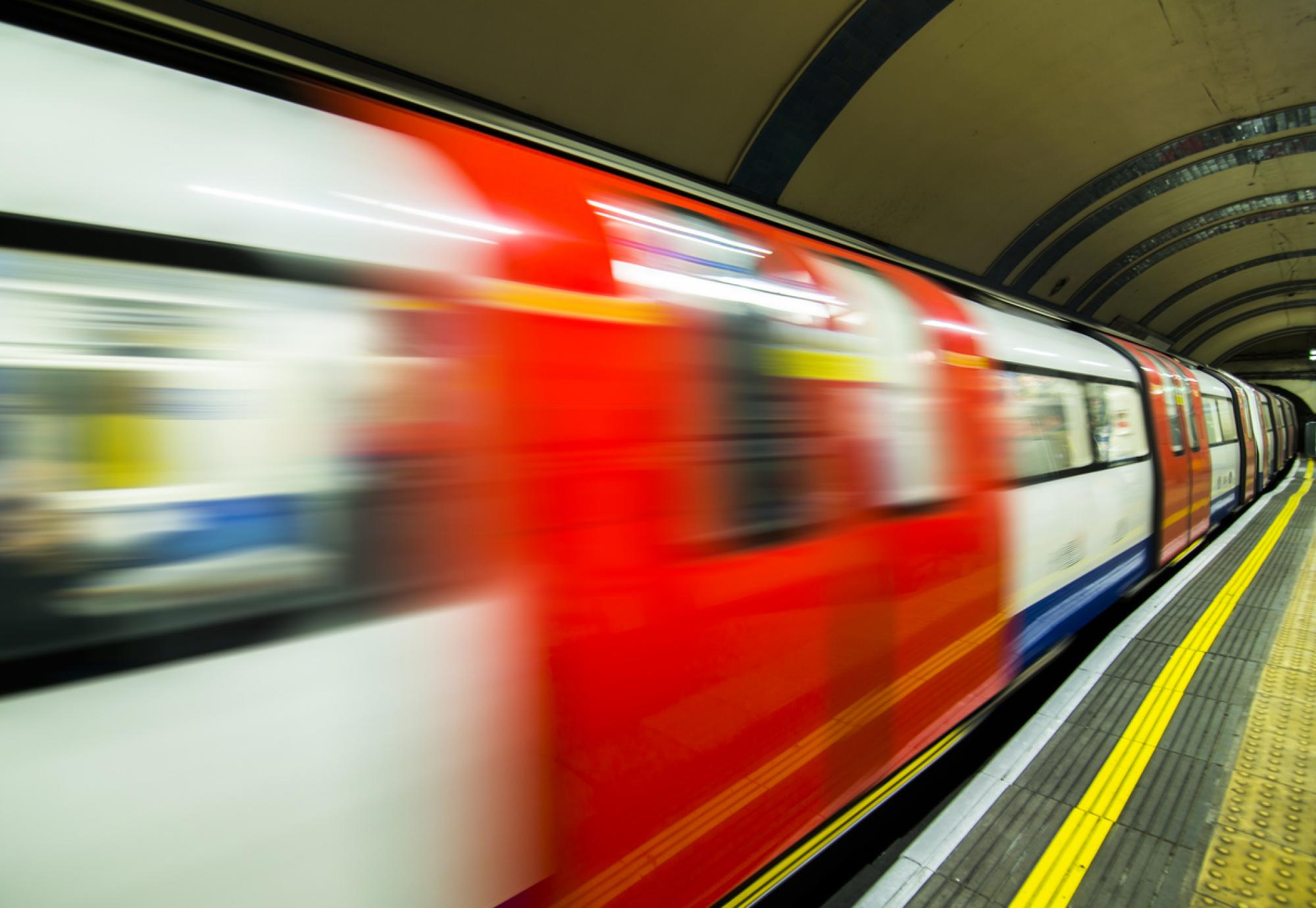 A train stopped in one of the stations of London's tube.
