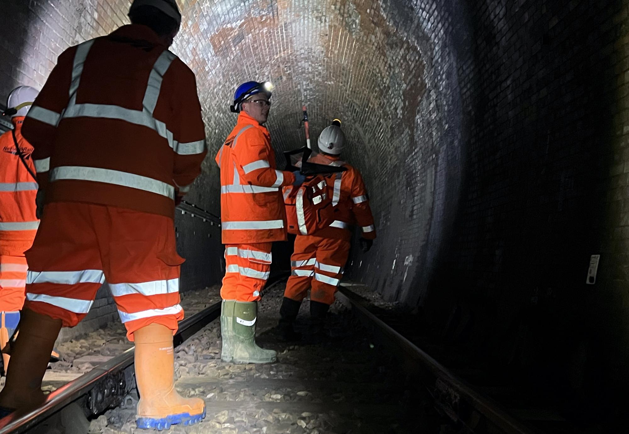 Network RaiL inspection team in Whitehaven tunnel