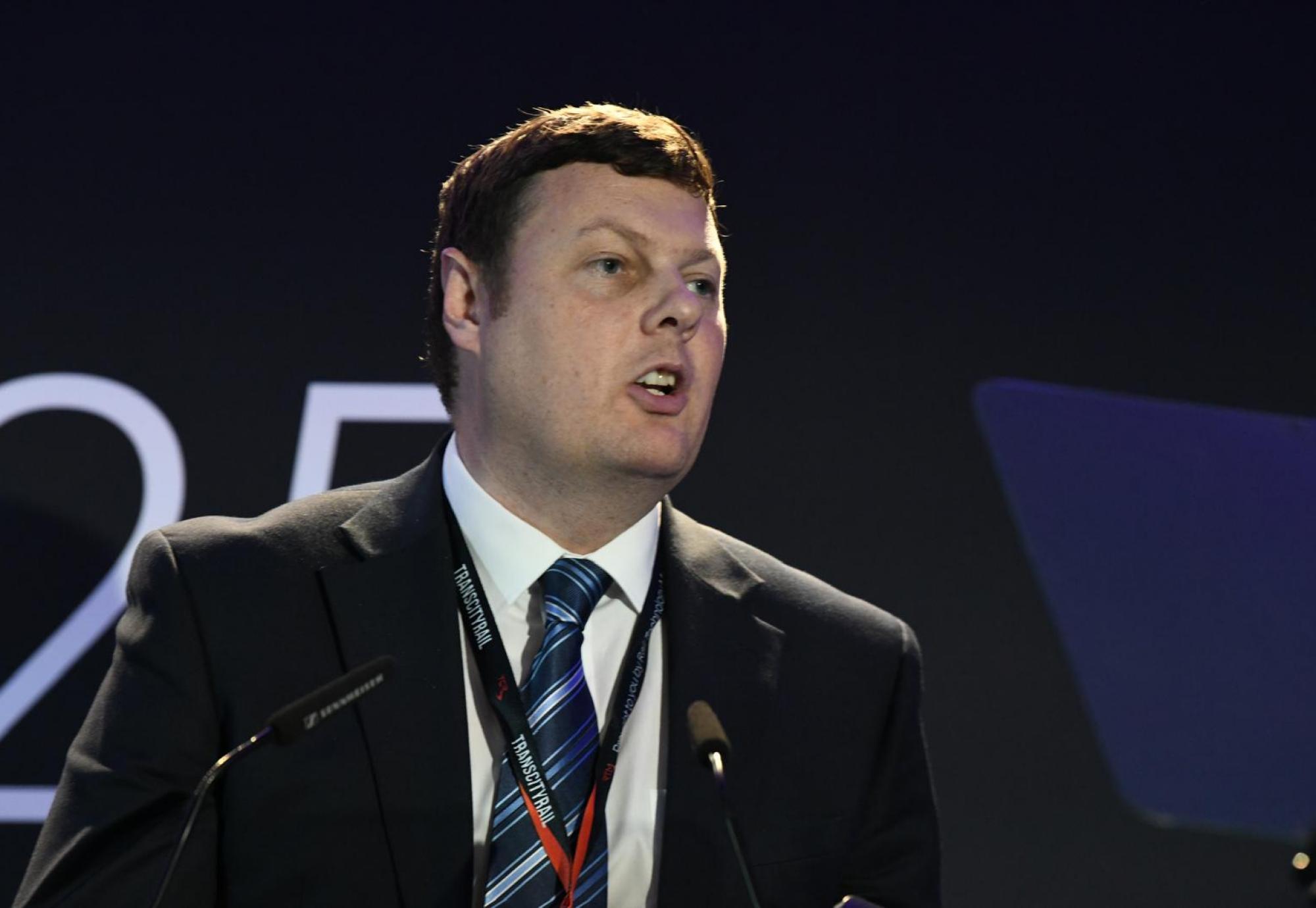 Mark Ilderton speaking at TransCityRail Scotland 2025