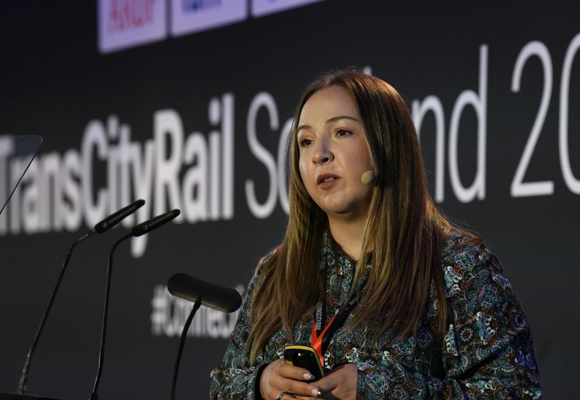 Teri Kelly speaking at TransCityRail Scotland 2025