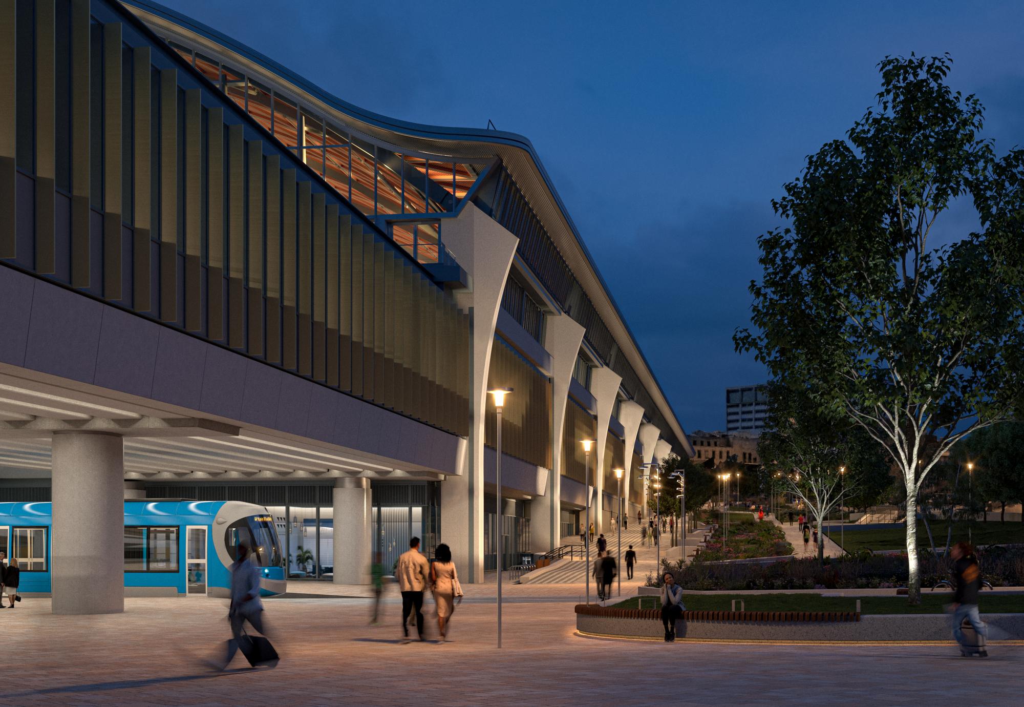 Tram passing under Curzon Street