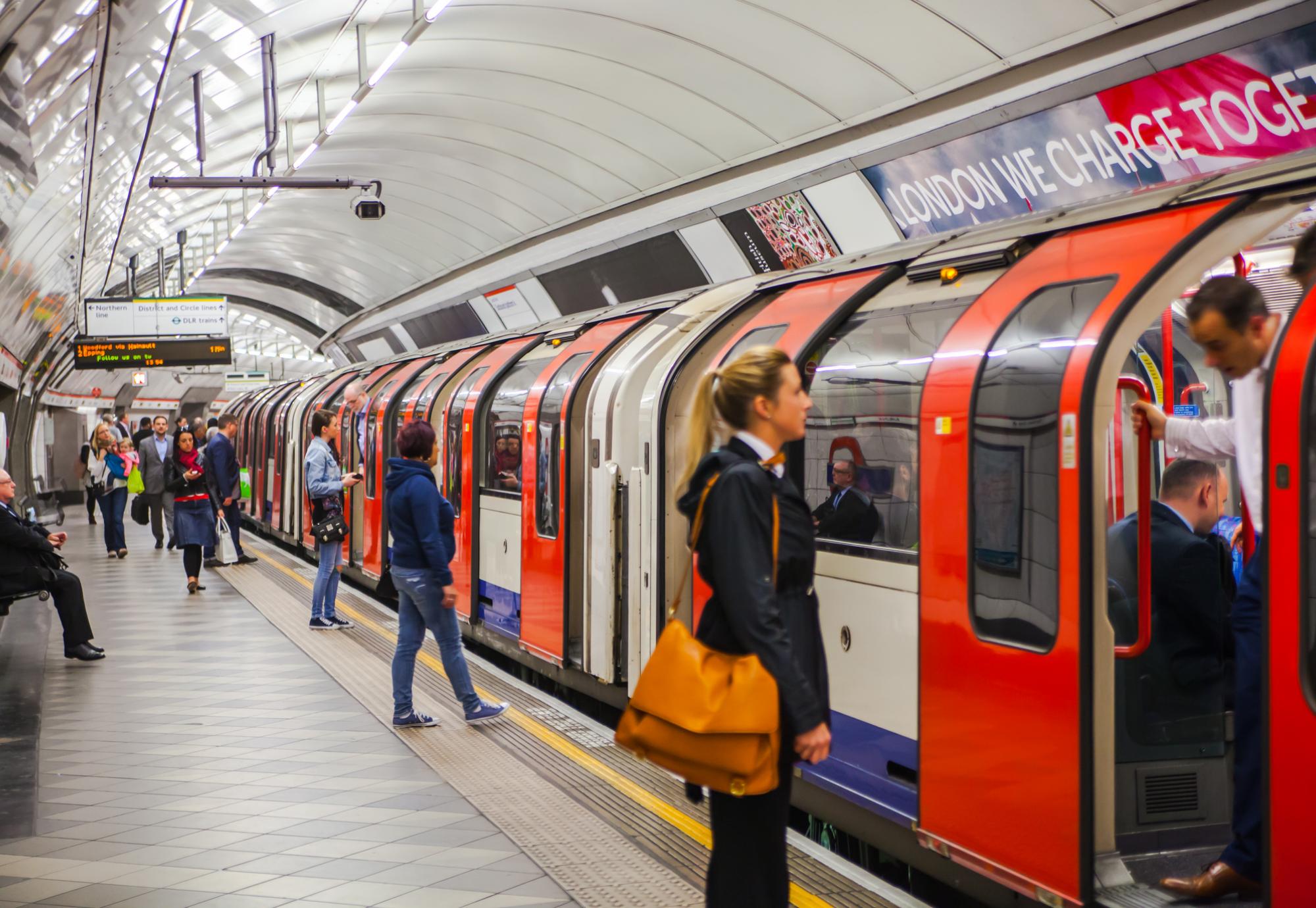 Tube train at a platform