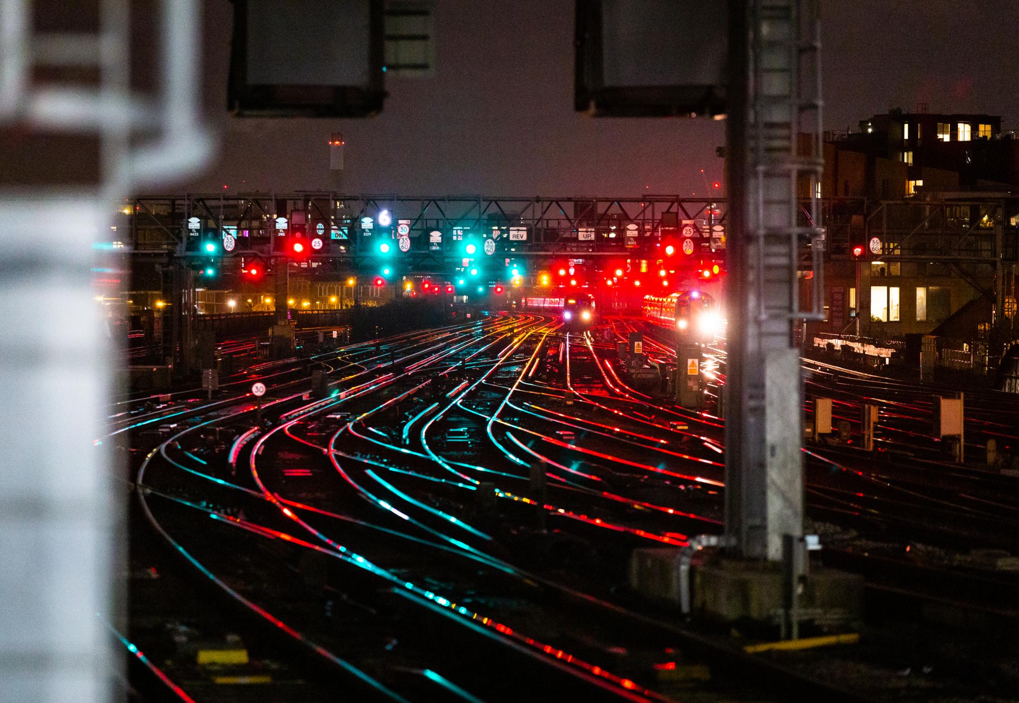 Train tracks by night 
