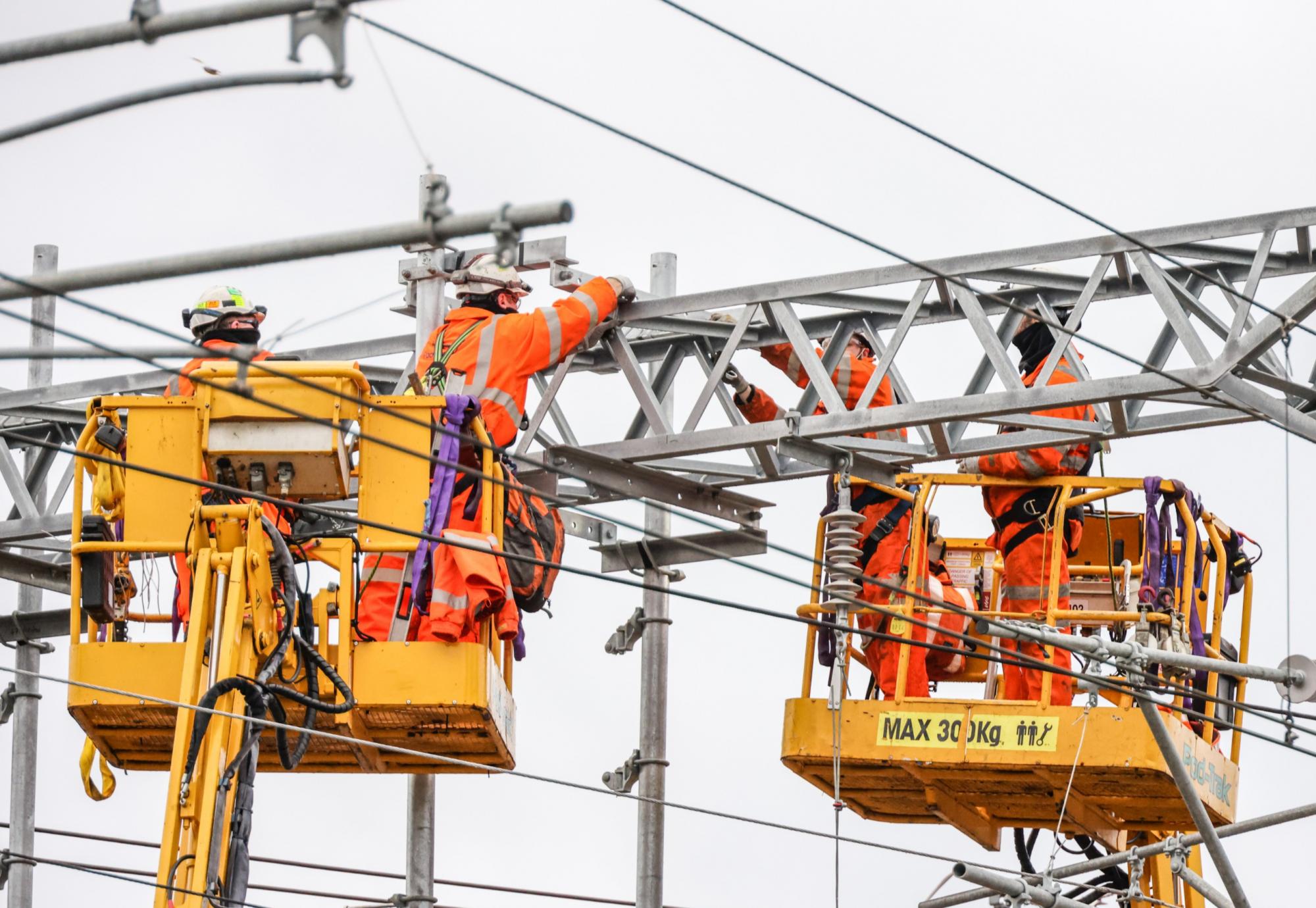 Overhead wires being installed