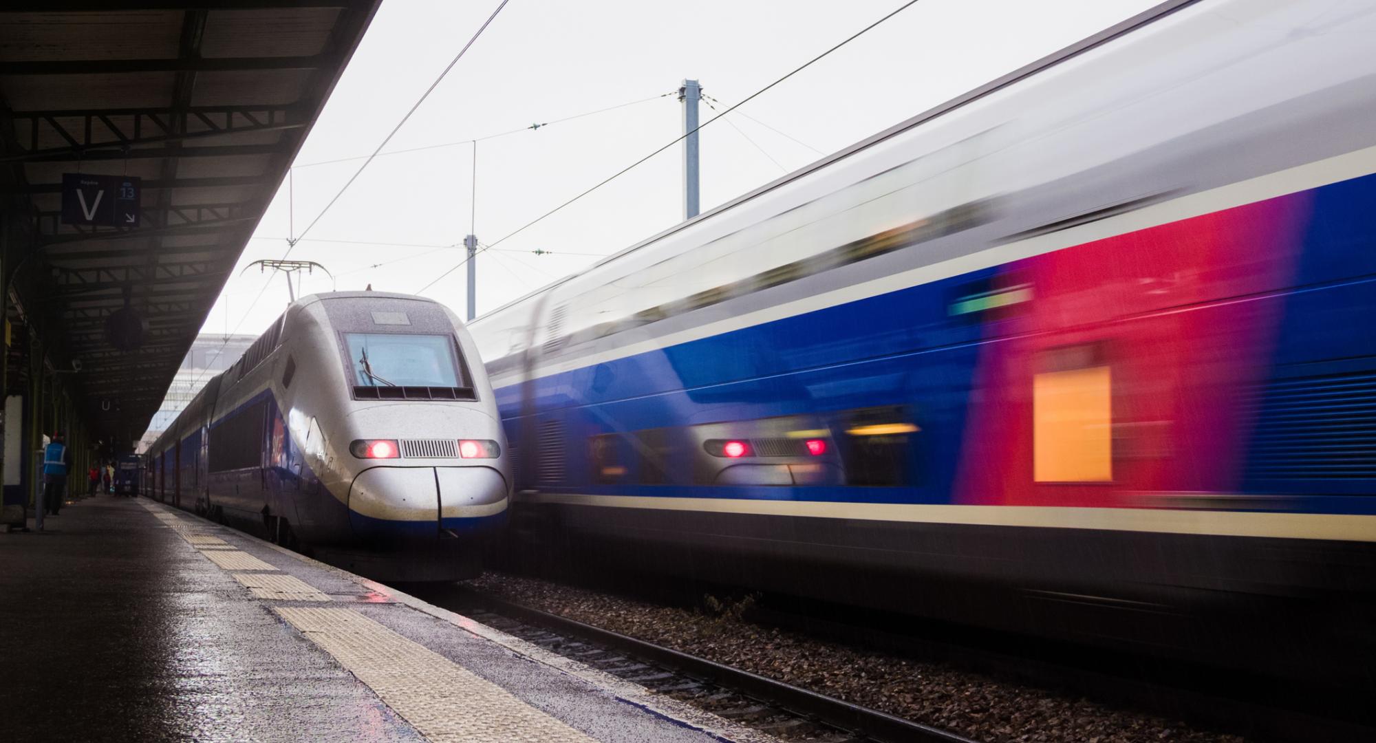 TGV train in France leaving a station