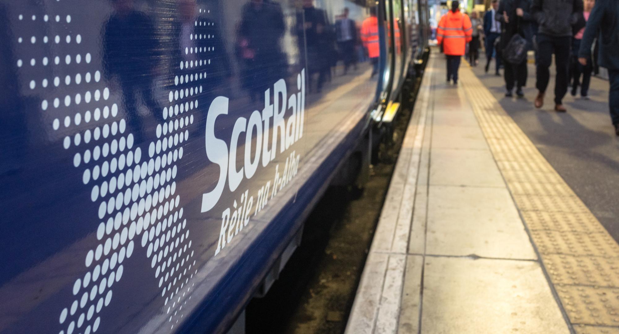 ScotRail train at a station platform