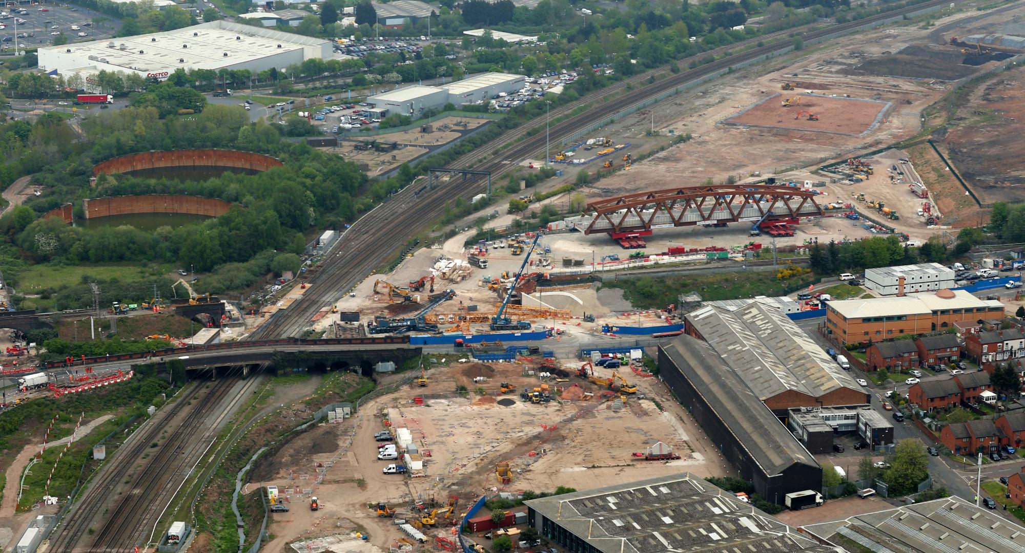 Aerial photograph of the railway bridge being established