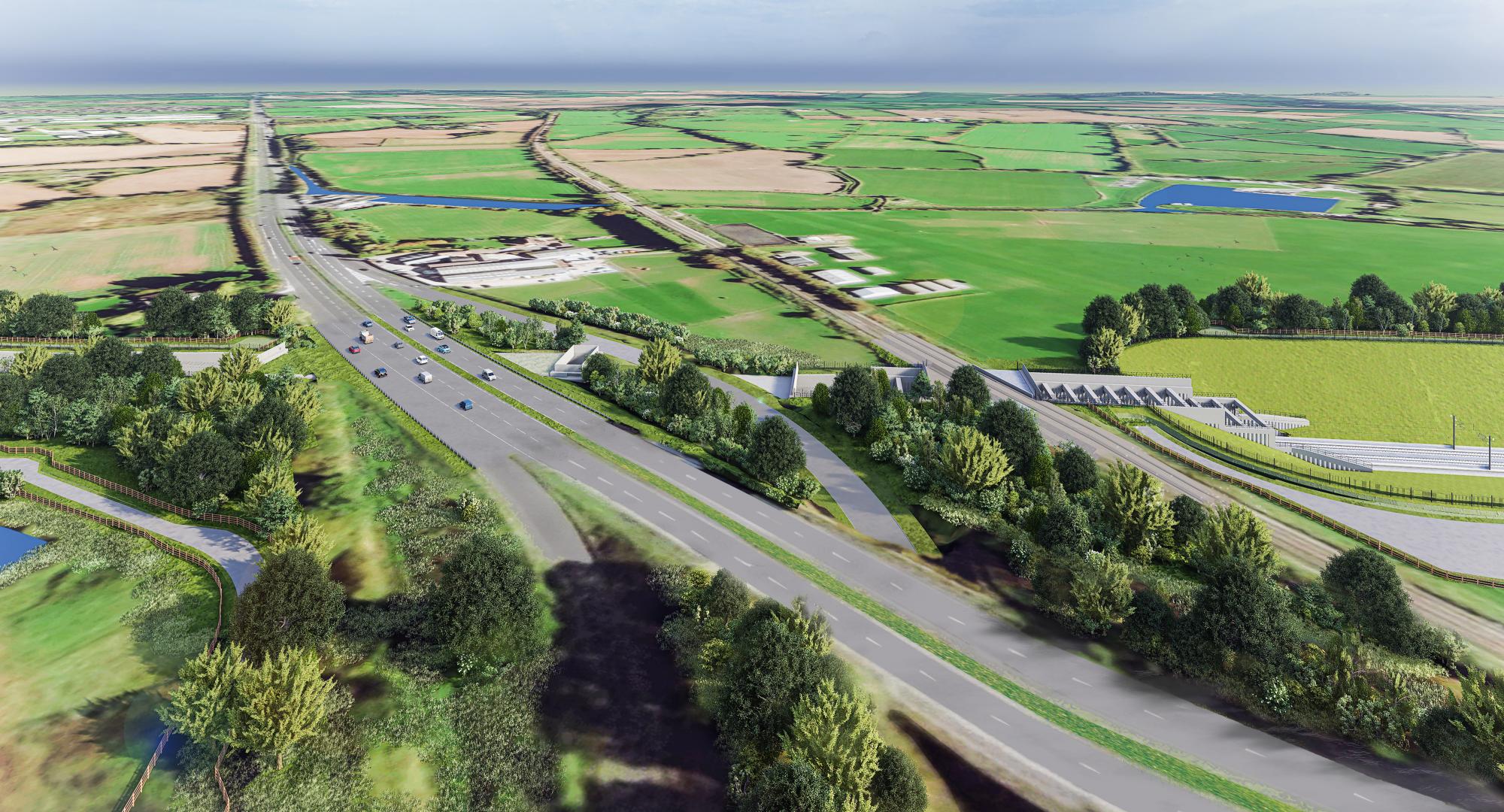 Updated HS2 designs near Lichfield bring environmental and community benefits: HS2 Streethay cutting under the A38