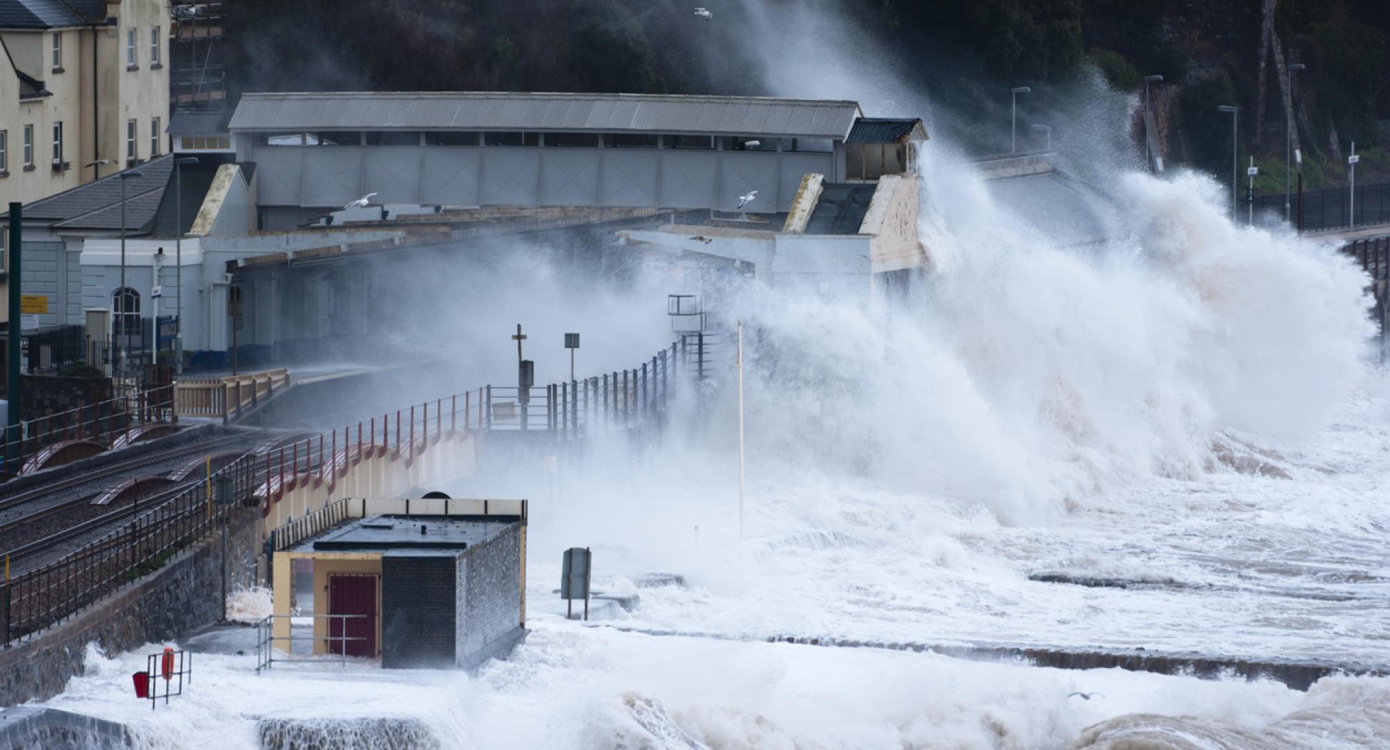 Damages to the rail lines in Dawlish due to extreme weather conditions, via Istock