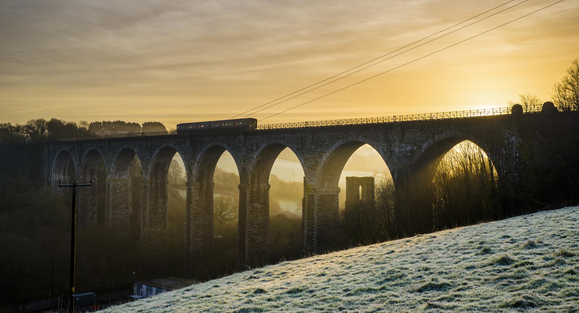 Moorswater viaduct at sunrise on a beautiful winter morning, Cornwall, UK, via Istock 