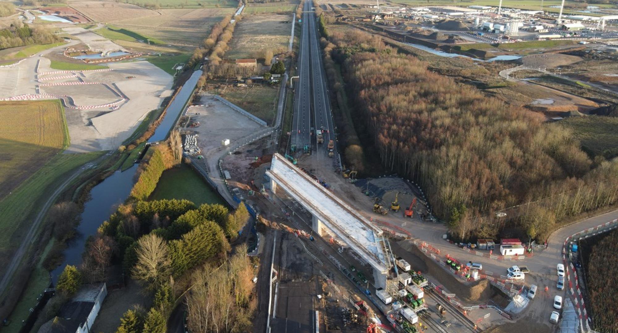 Bridge slide across the M42 in Warwickshire