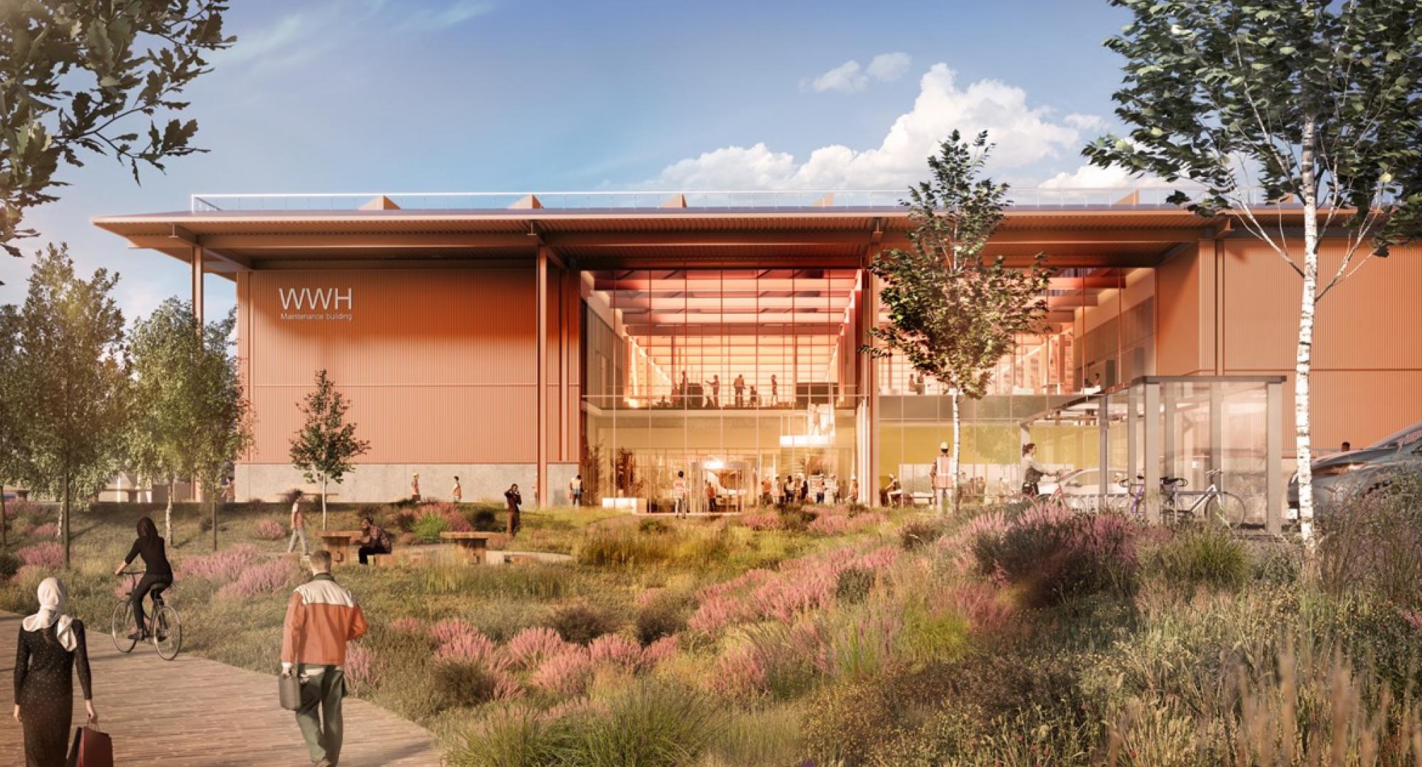 Maintenance Building Exterior View, via HS2