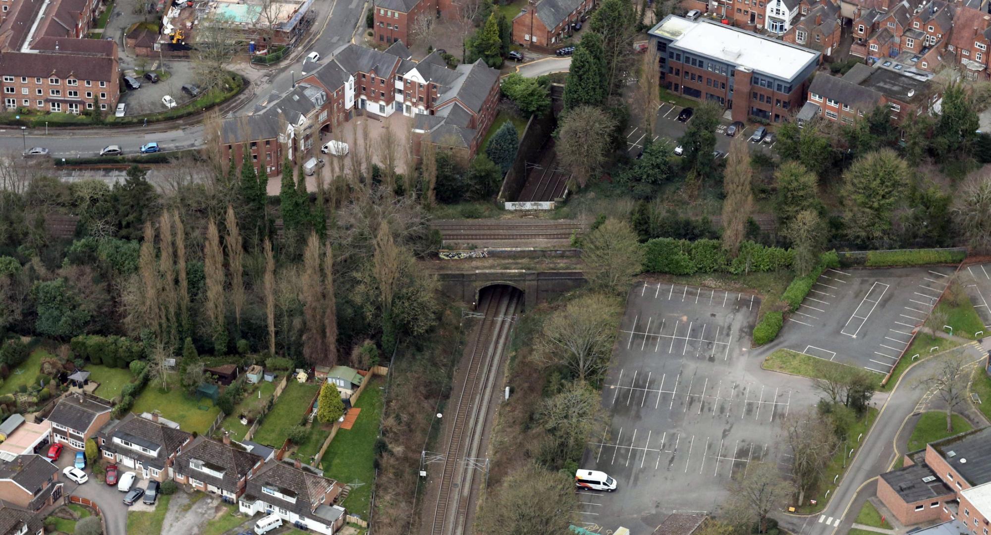 Aerial view of bridge being replaced in Sutton Coldfield - Credit Network Rail Air Operations