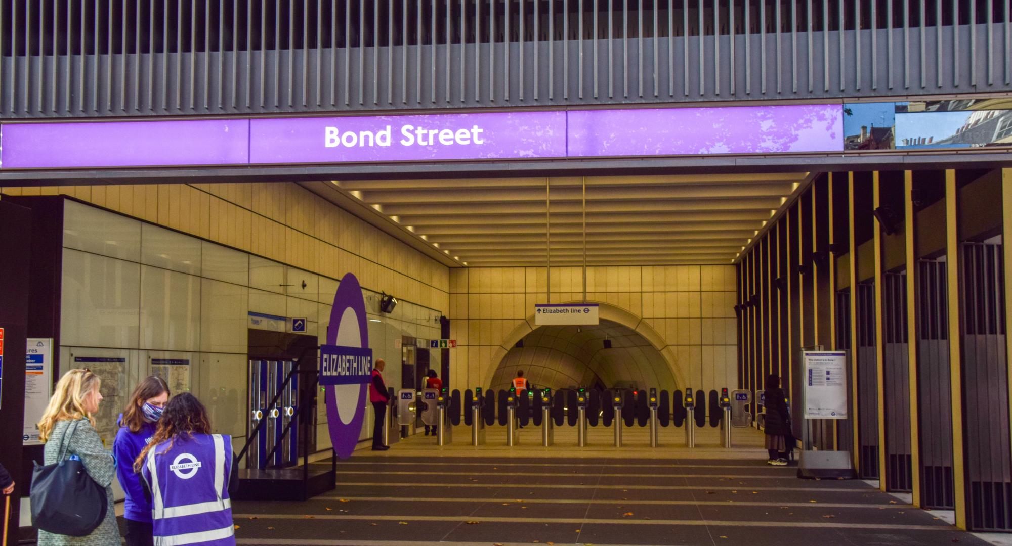 Bond Street Elizabeth Line Underground Station exterior view, on opening day