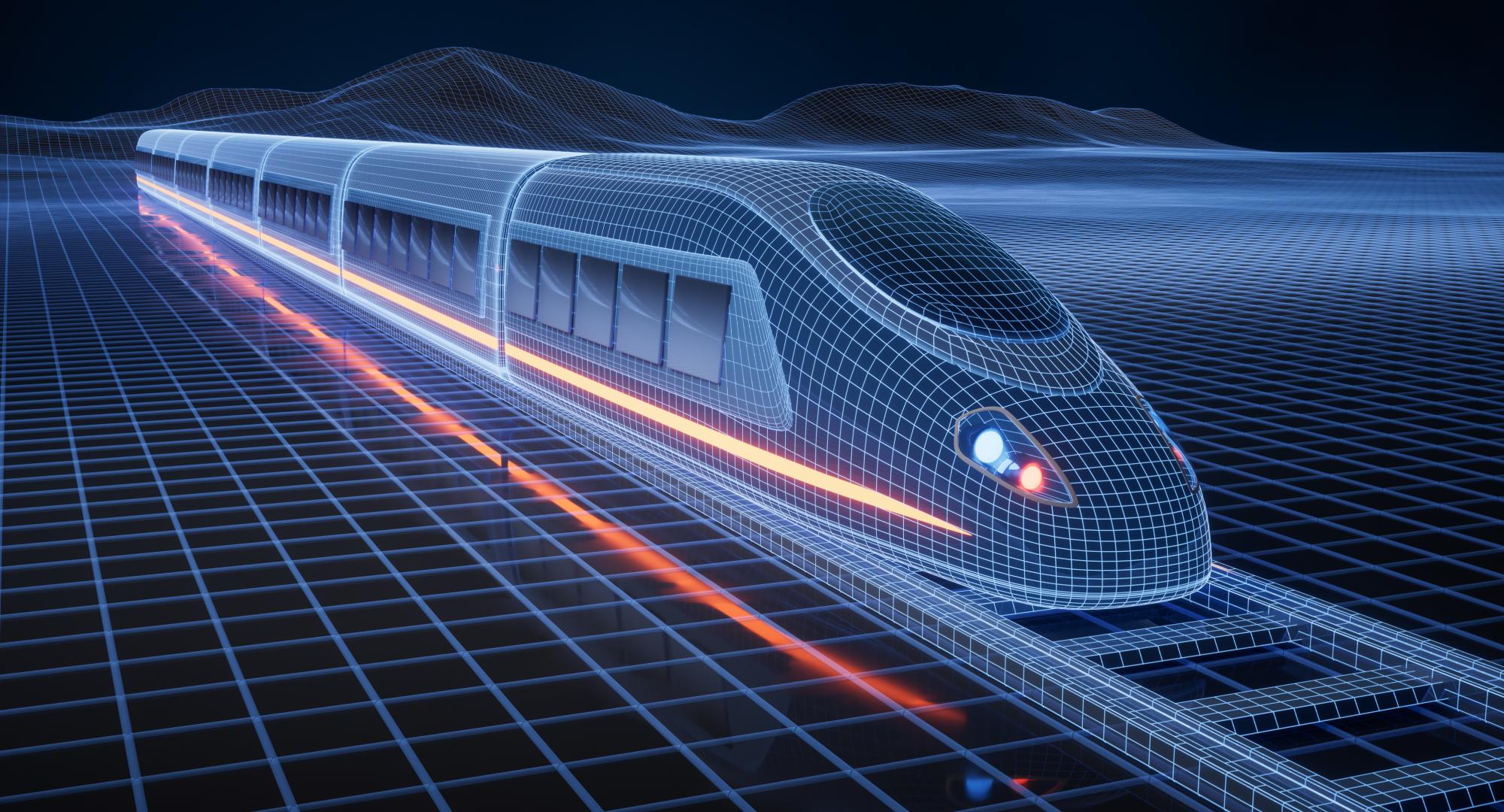 Digital high speed railway bullet train, 3d rendering