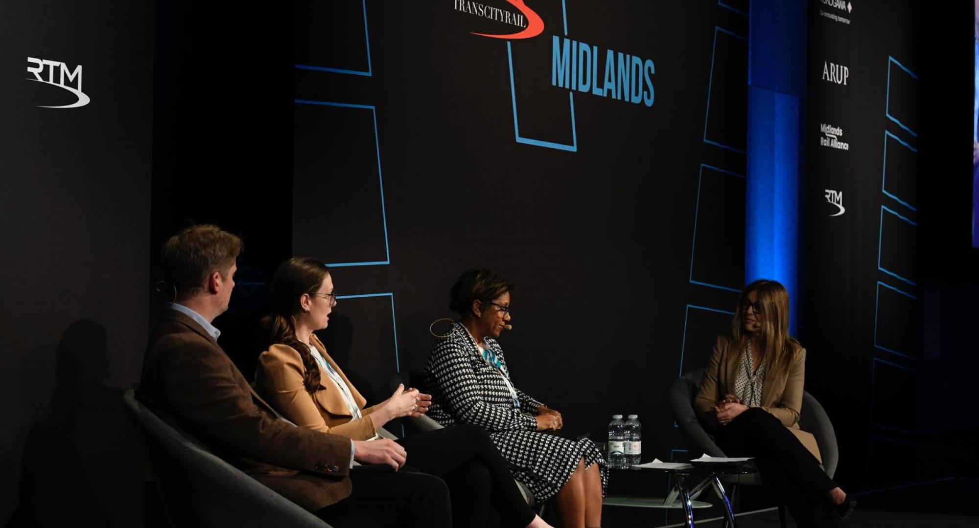 image of the three panel participants with event host Helen Fospero