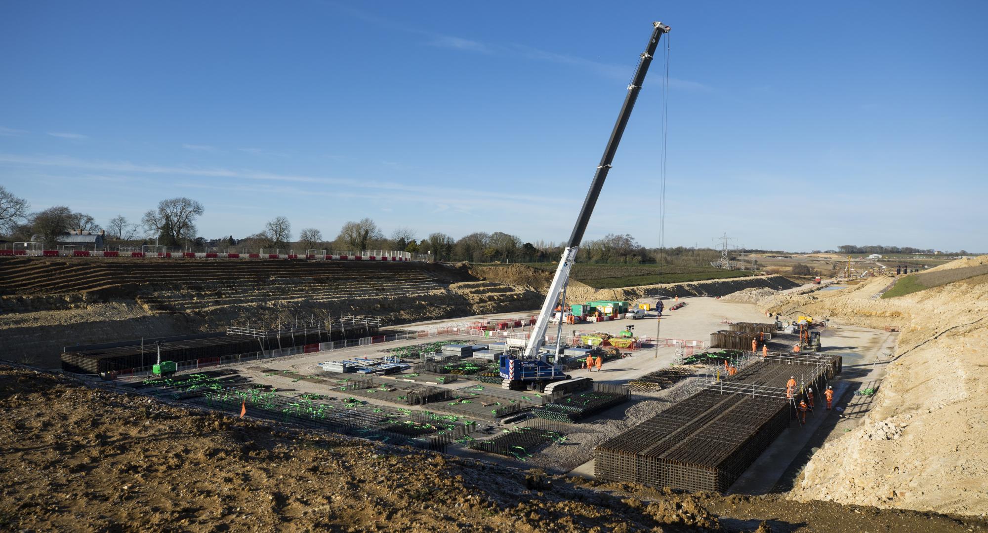 Image showing work on the foundations for the Turweston green bridge Jan 2024