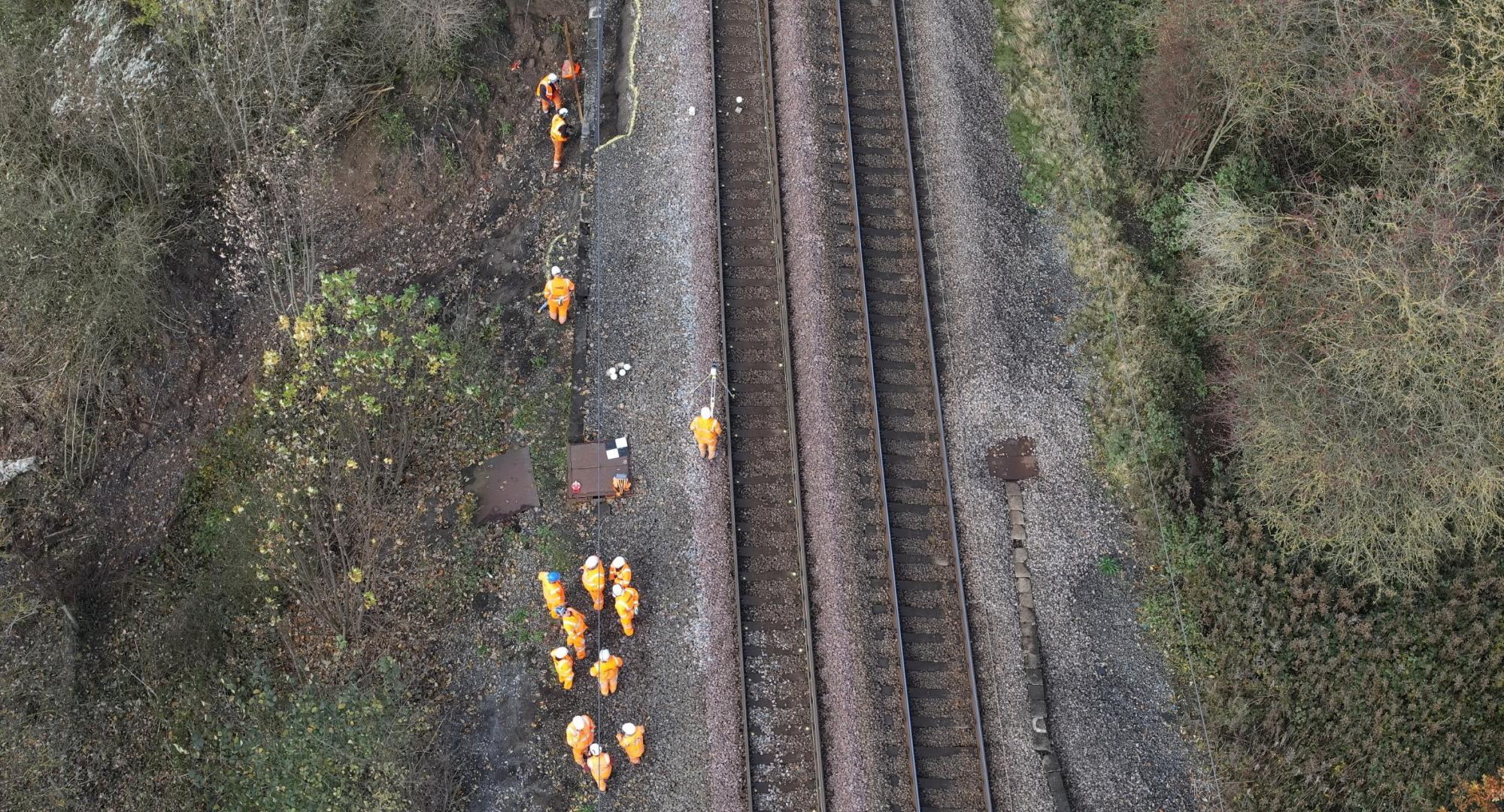 Engineers working on a landslip at Aycliffe