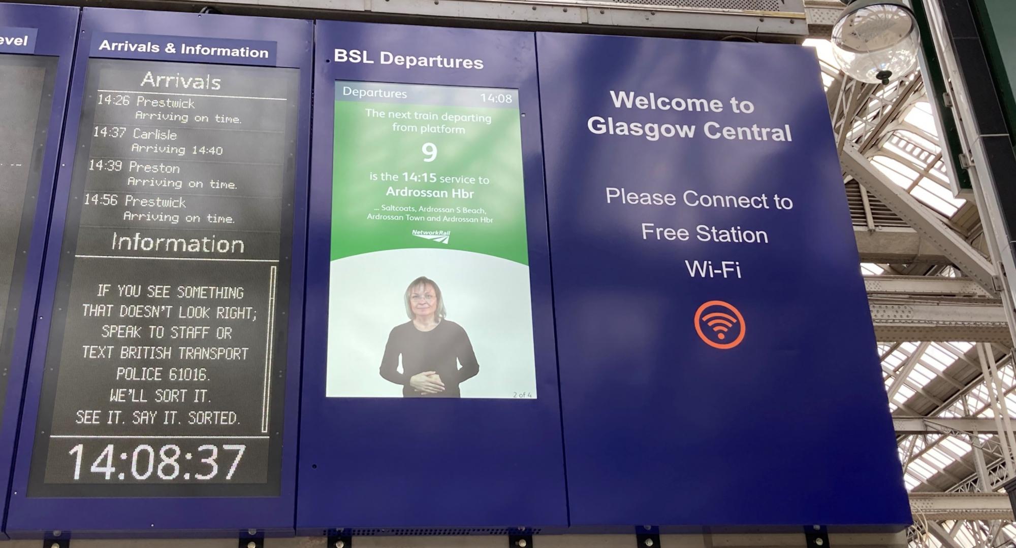 BSL screen at Glasgow Central