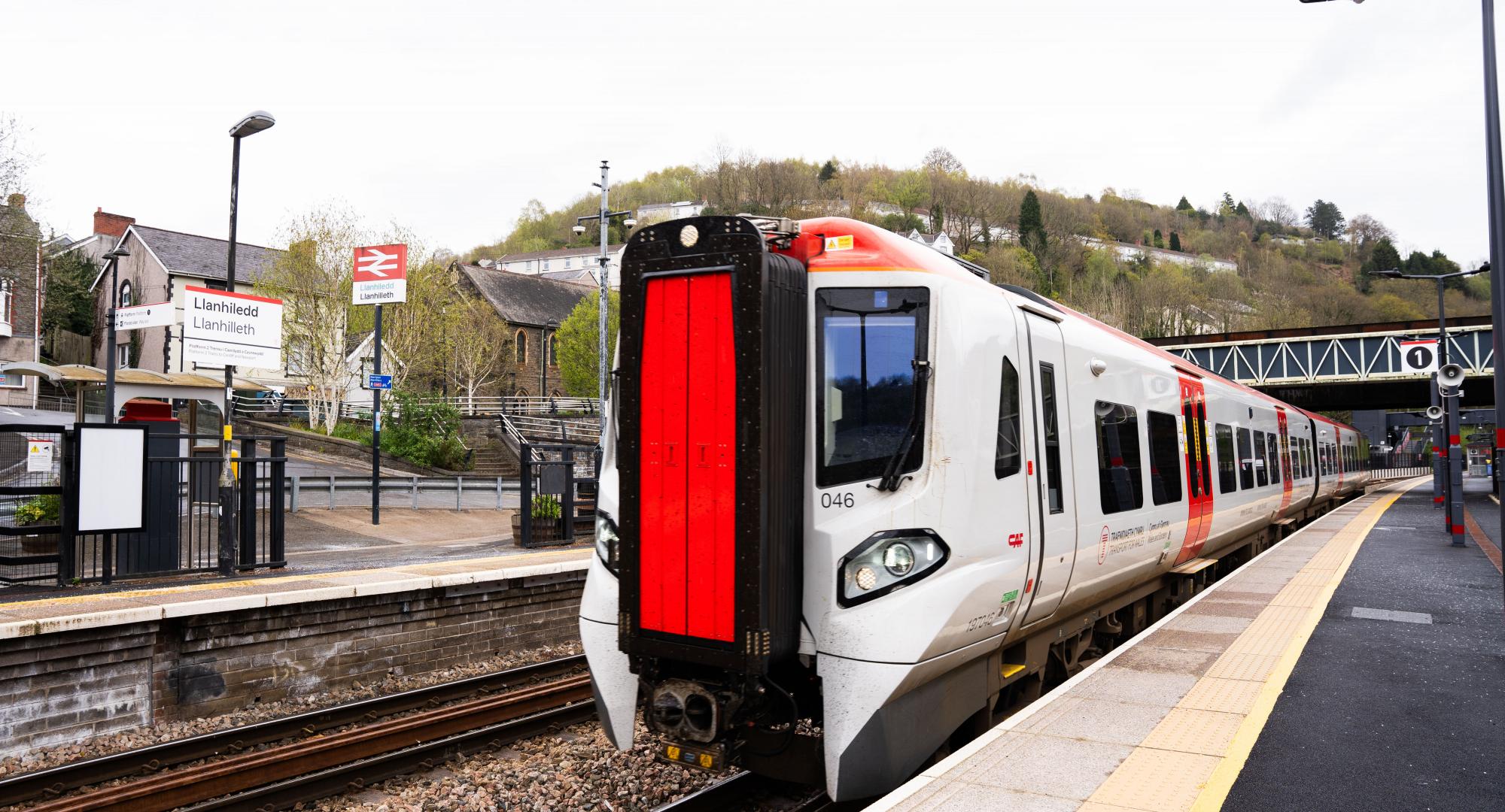 Class 197 train on the Ebbw Vale Line at Llanilleth