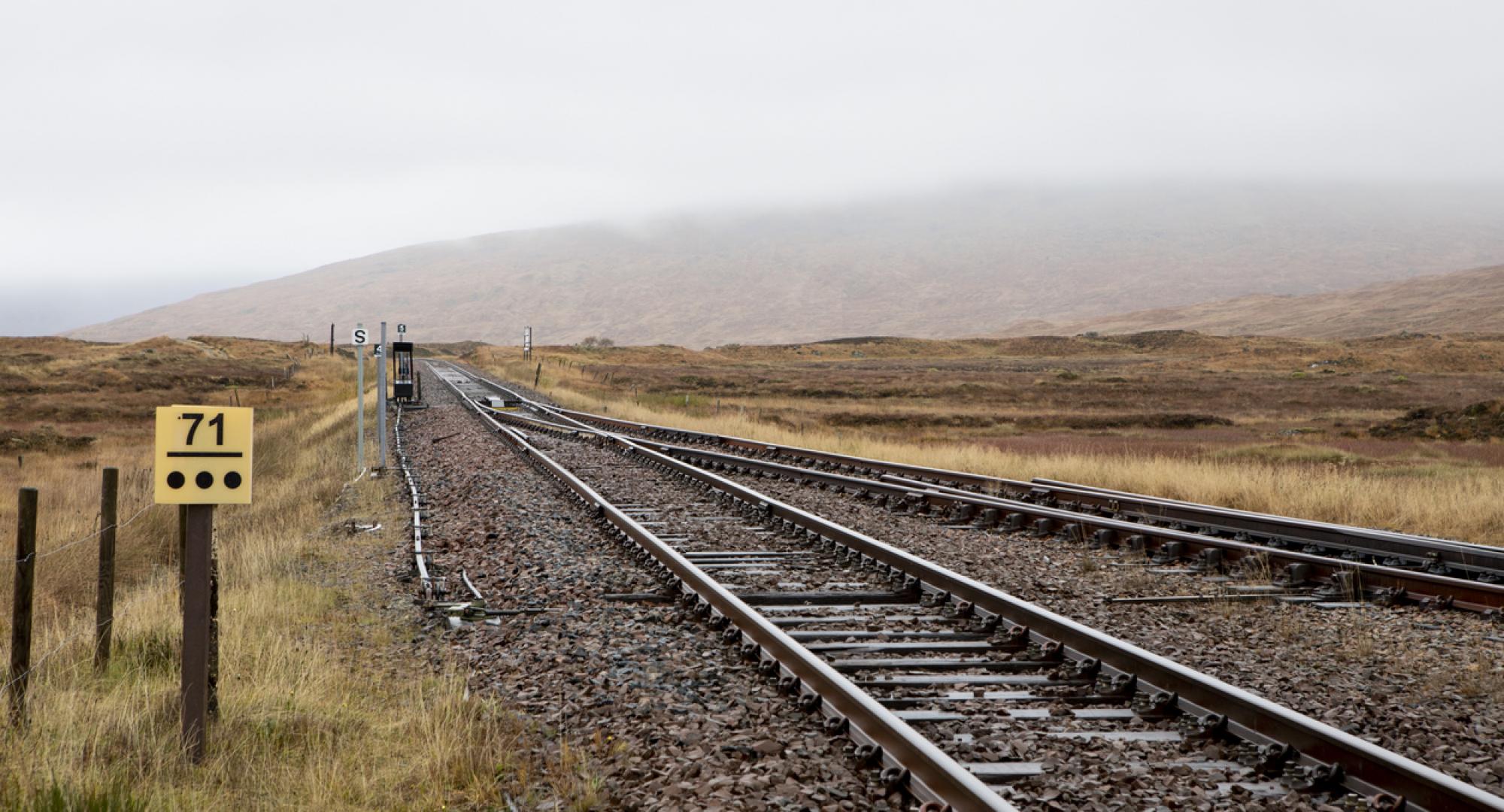 Railway tracks through the remote Scottish Highlands