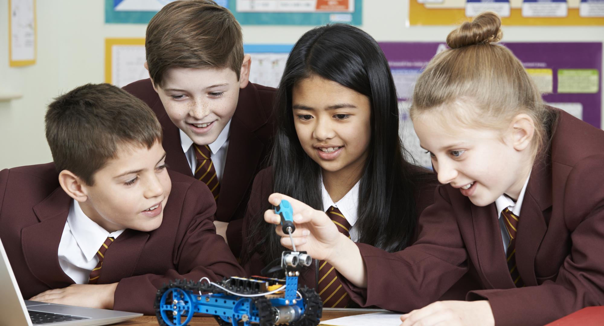 School children doing engineering