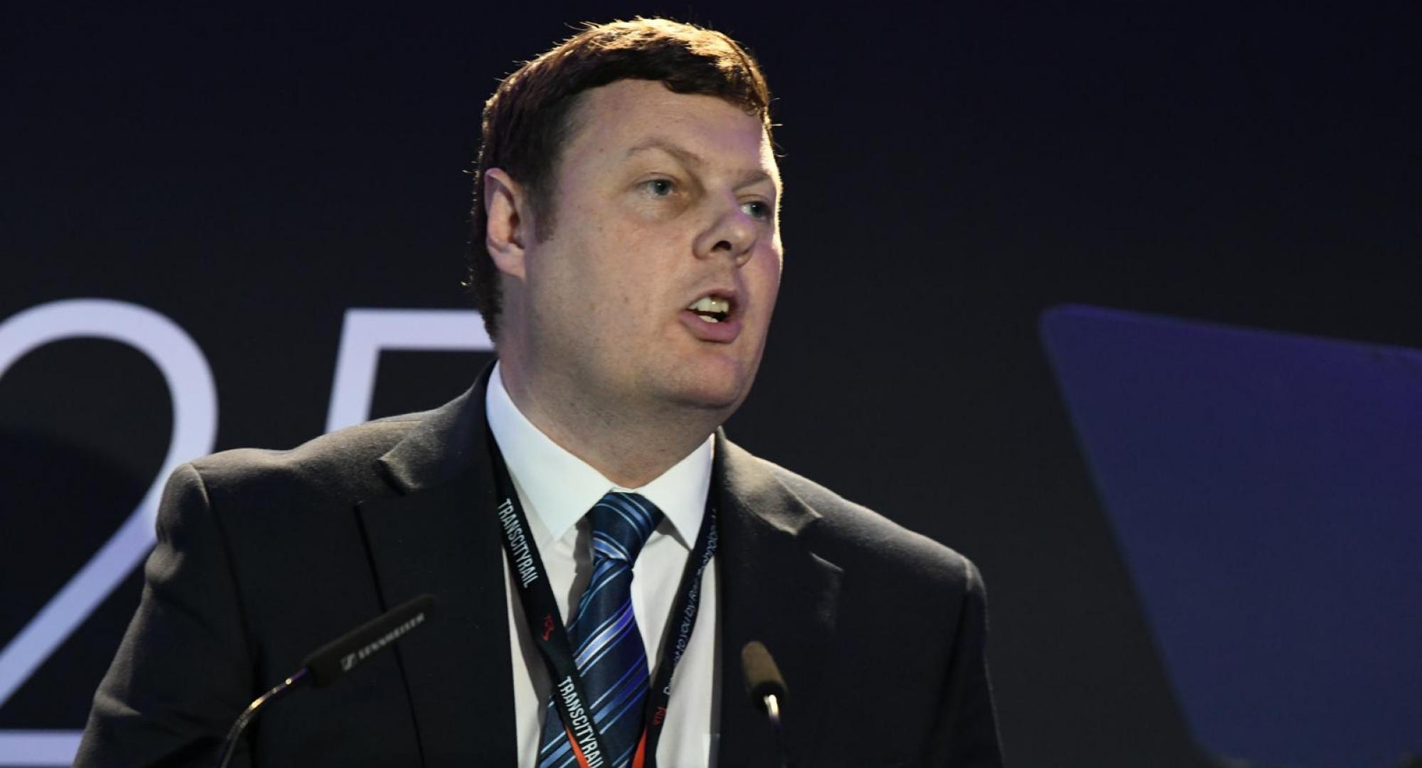 Mark Ilderton speaking at TransCityRail Scotland 2025