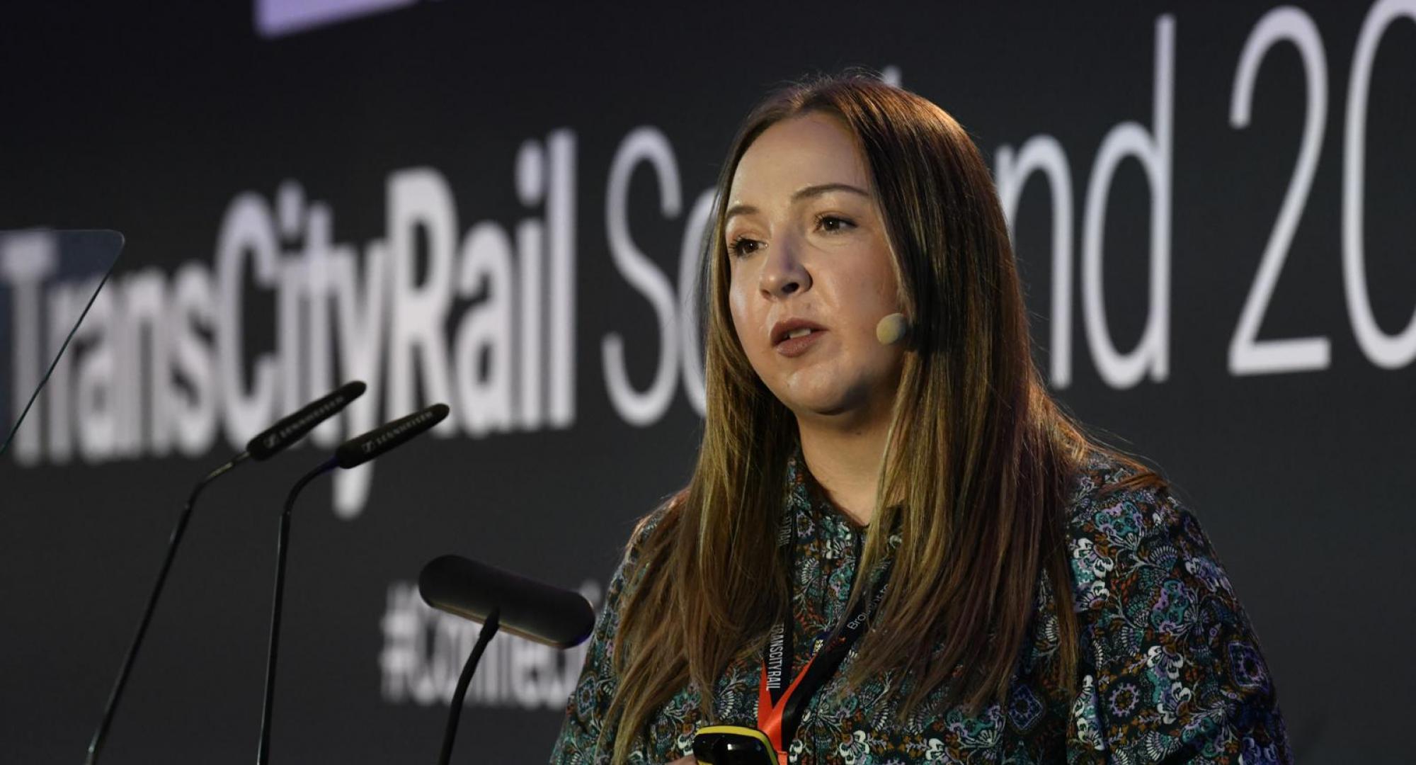 Teri Kelly speaking at TransCityRail Scotland 2025
