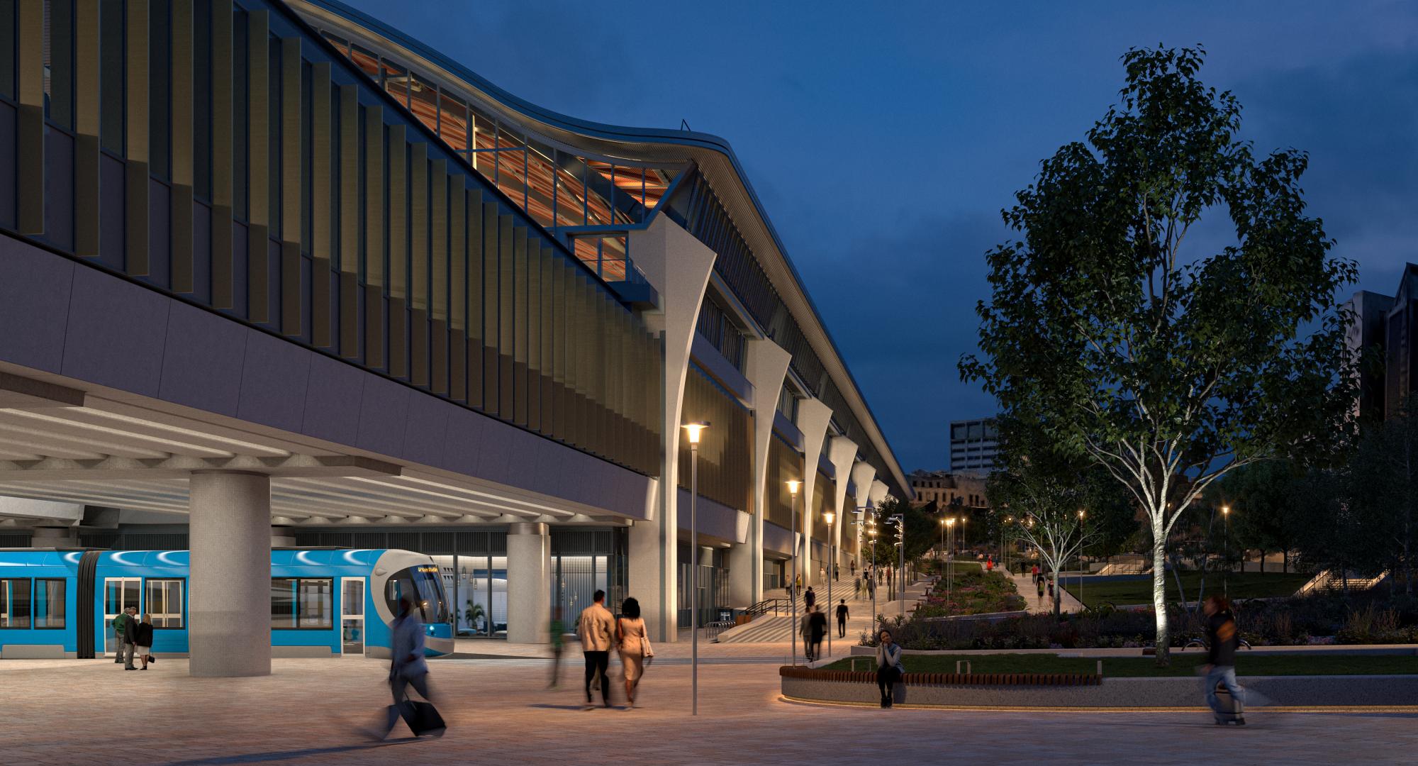 Tram passing under Curzon Street