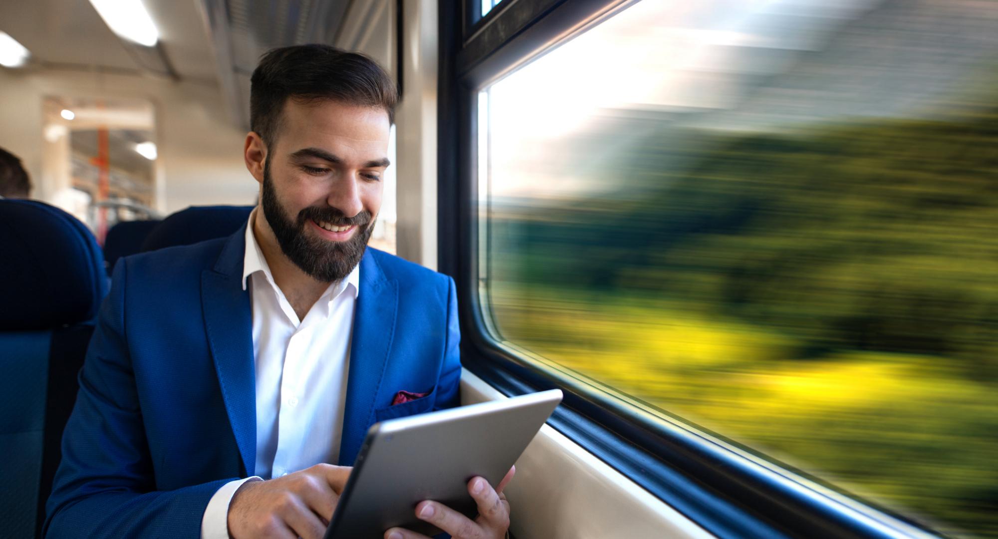 Man online on a train